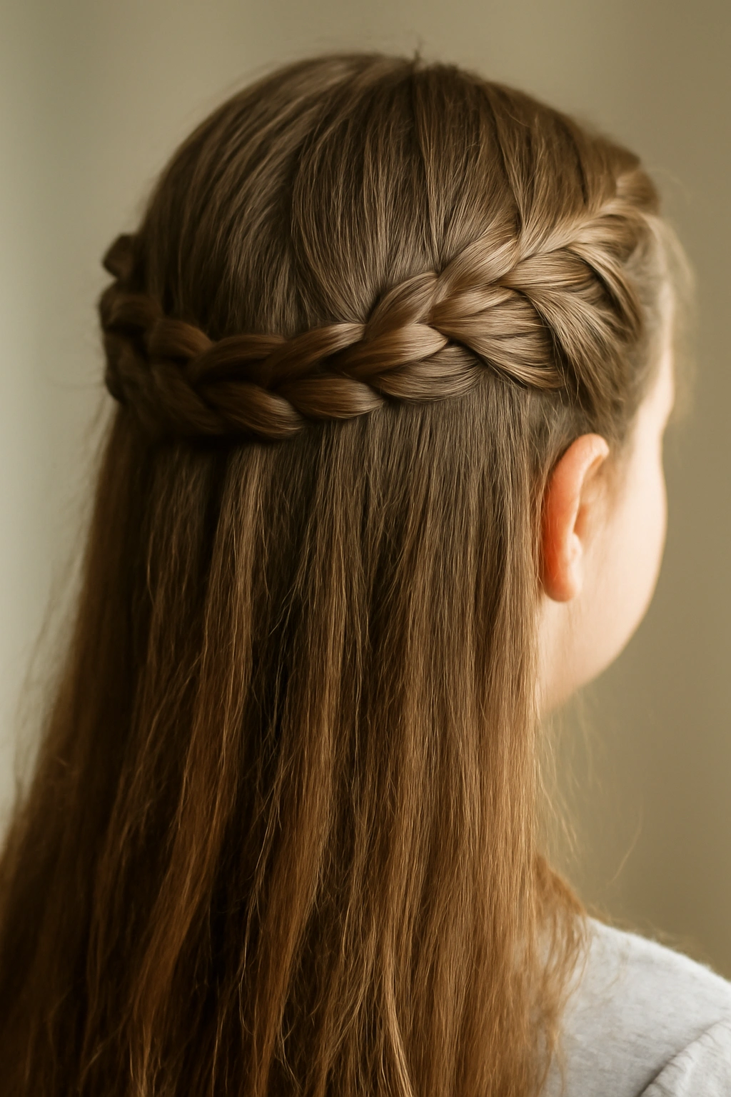 Close-up of a half-up braid with the rest of hair down on a child
