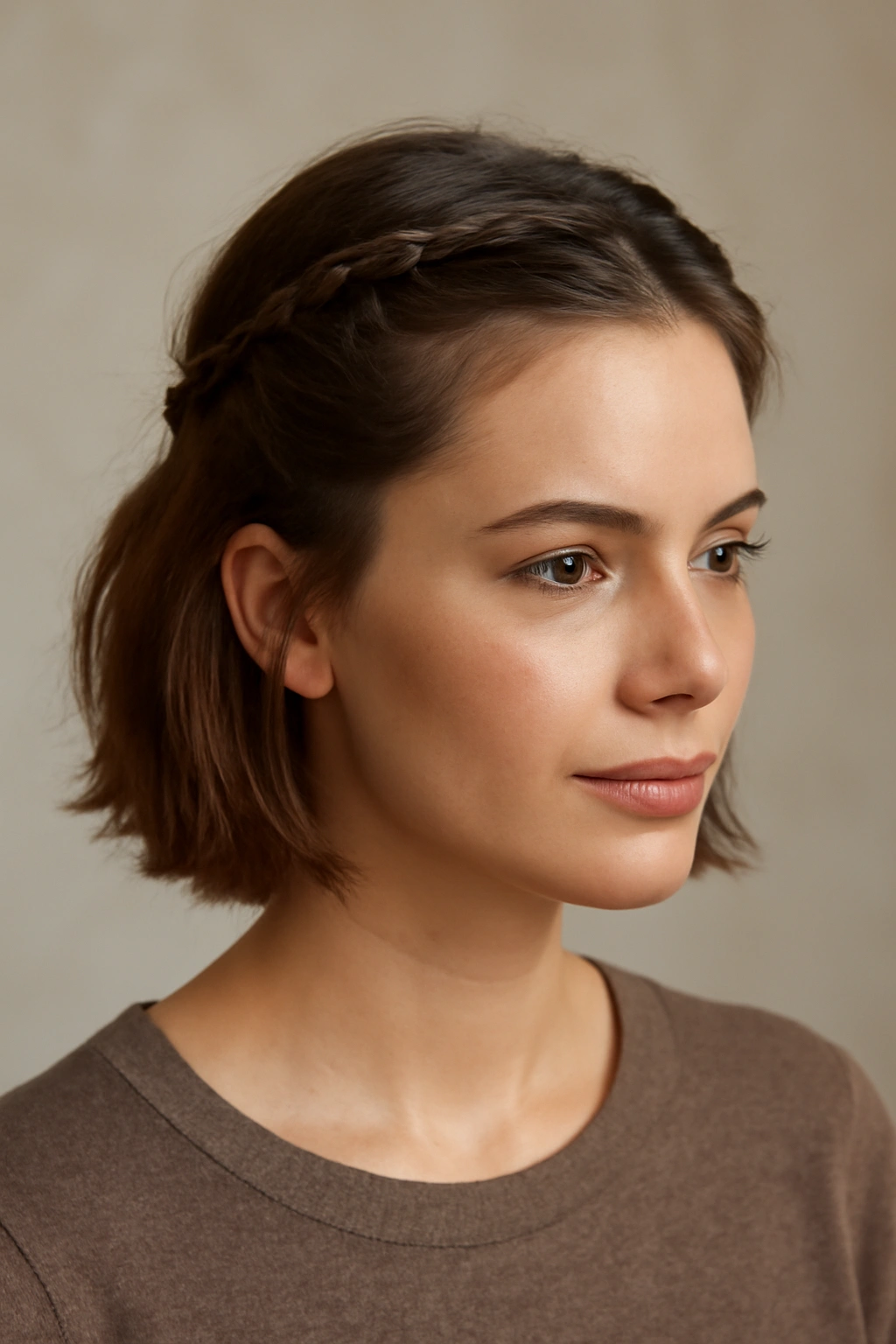 Short hair with a braided half-up section