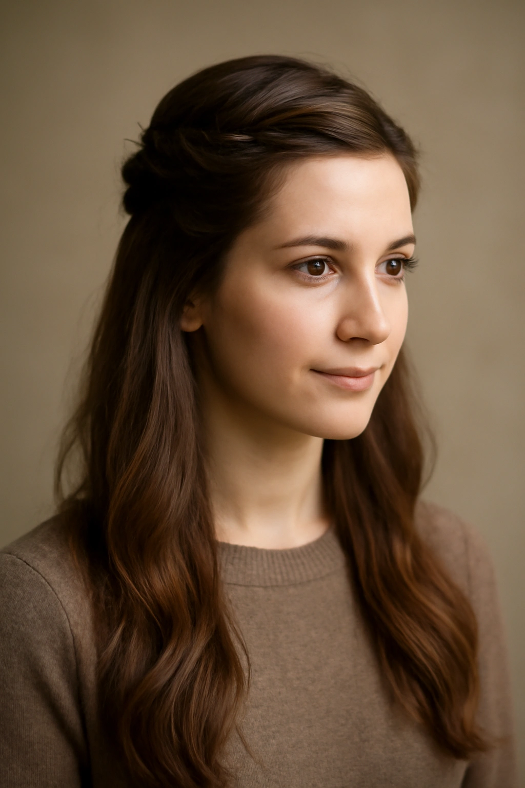 Half-up half-down hairstyle with twisted crown