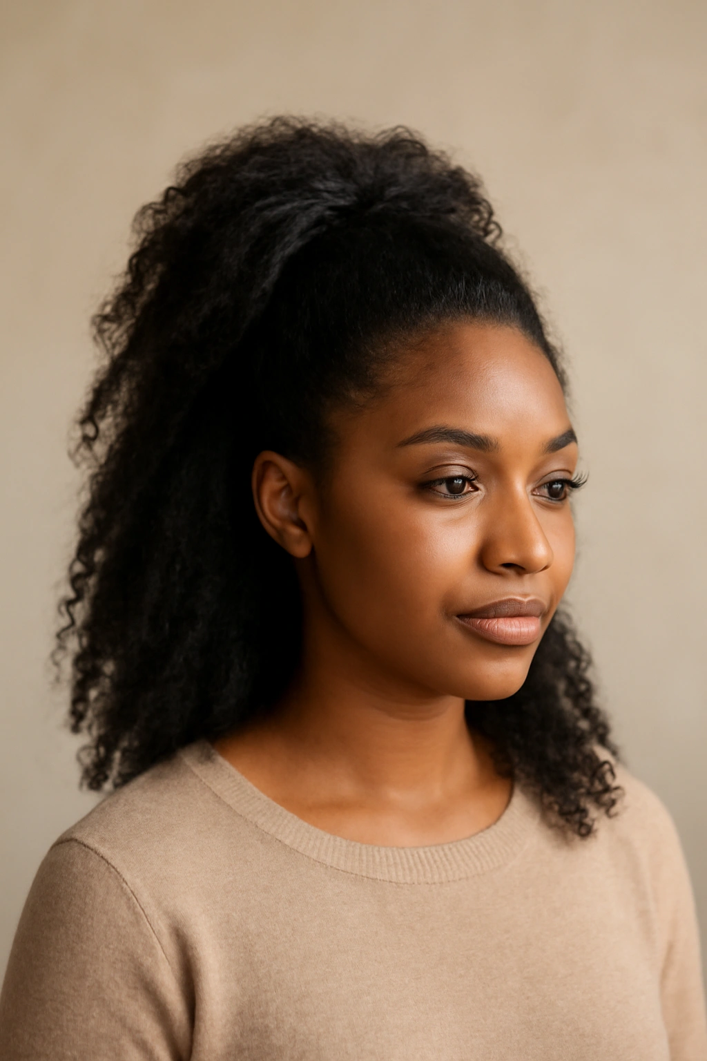 Half-up half-down ponytail with voluminous crown on top