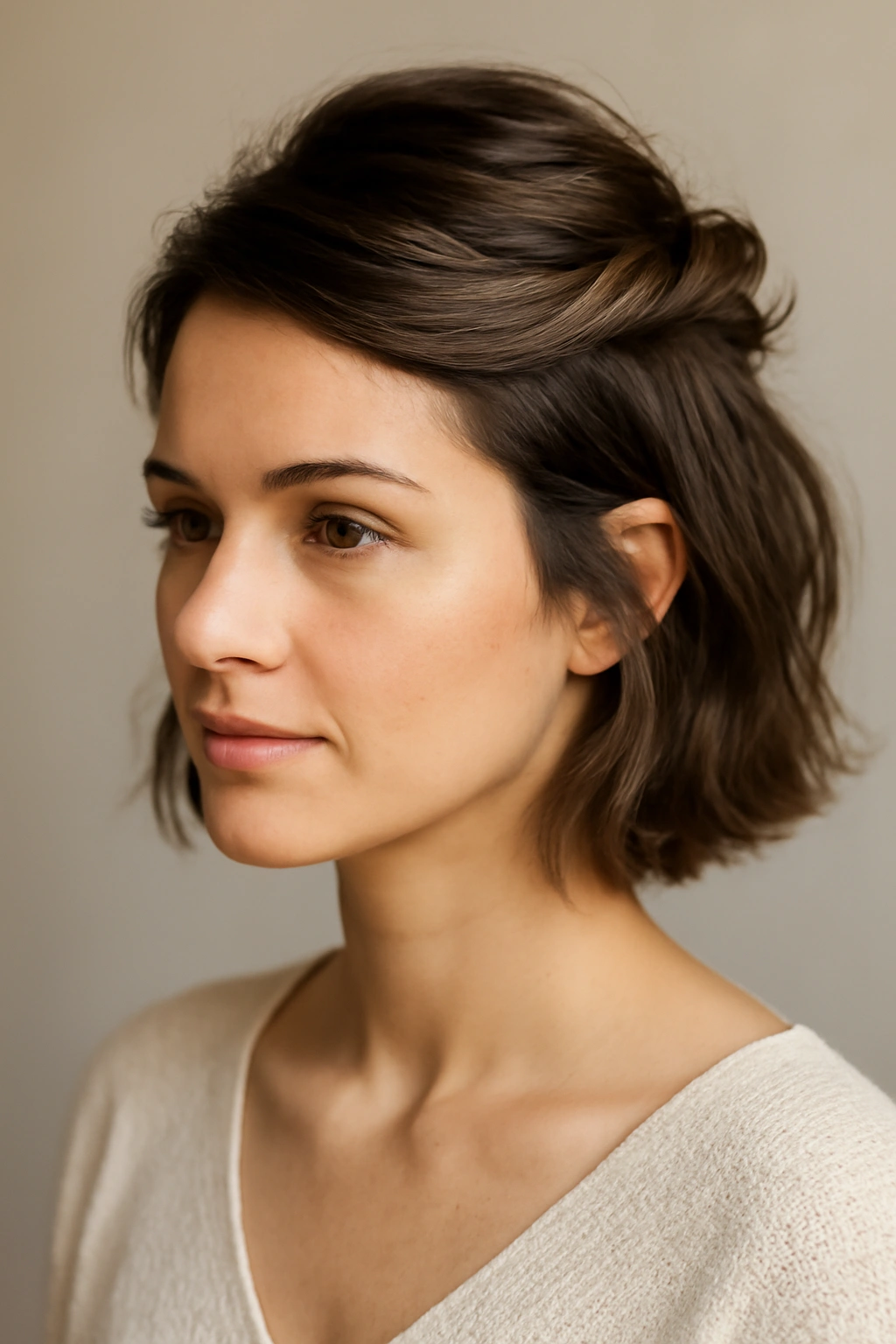 Half-up twist hairstyle on short hair at crown