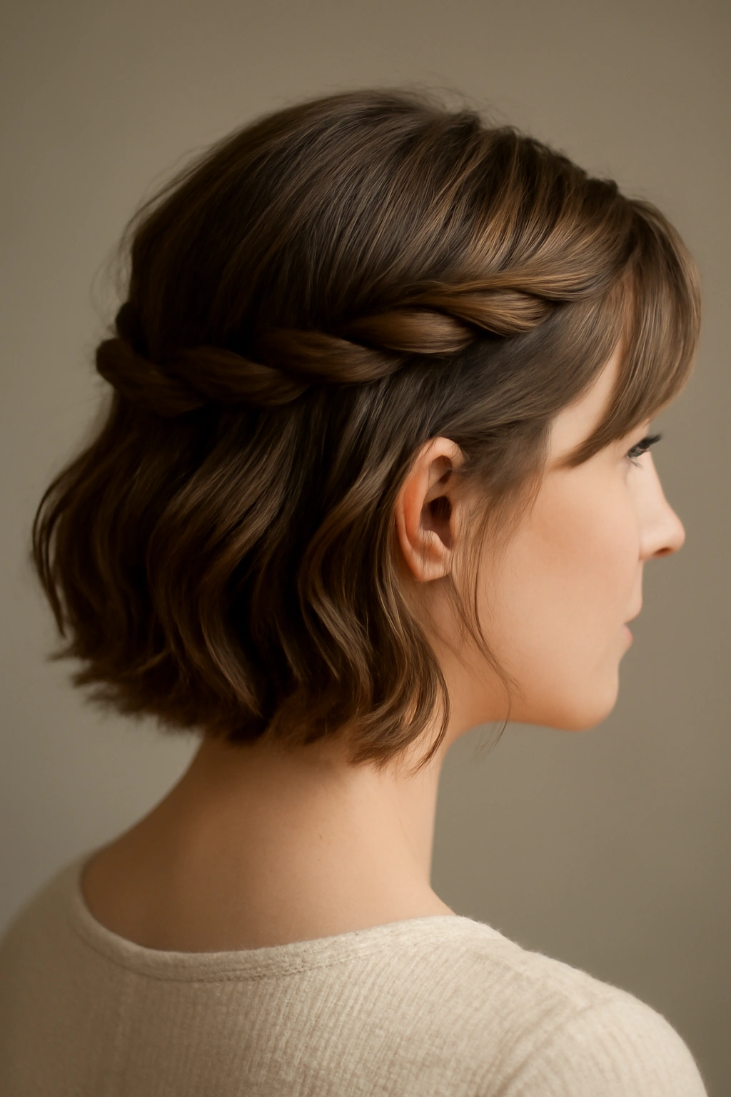 Close-up of half-up twists securing hair at the back