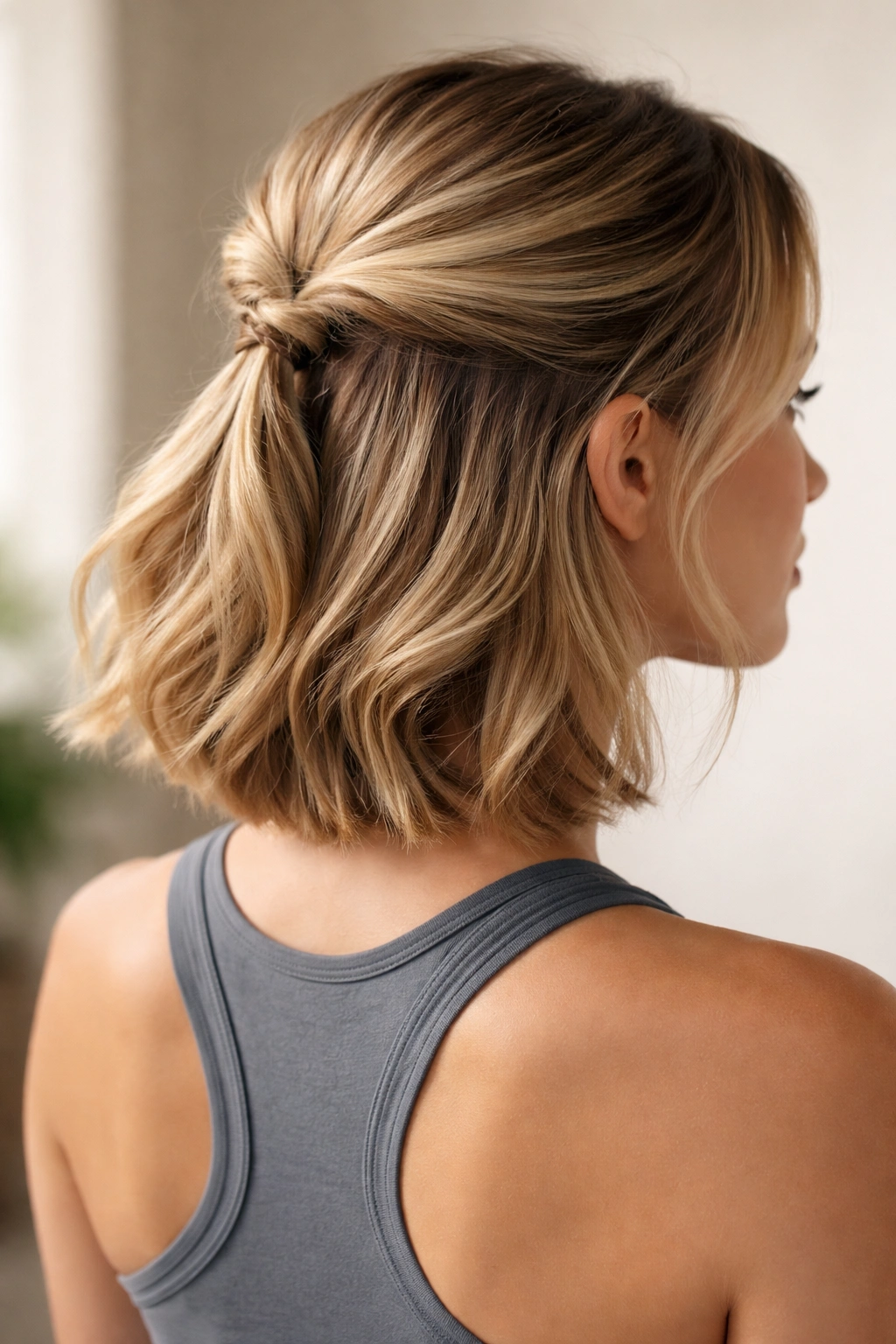 Half-up twisted style showing crown twist and flowing bottom