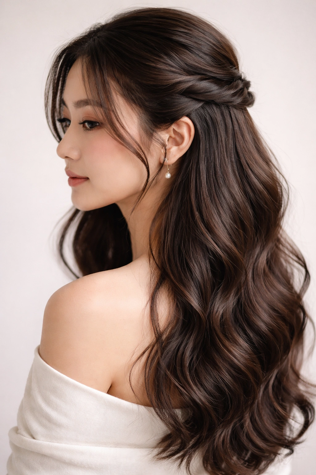 Half-up half-down hairstyle with twisted sections