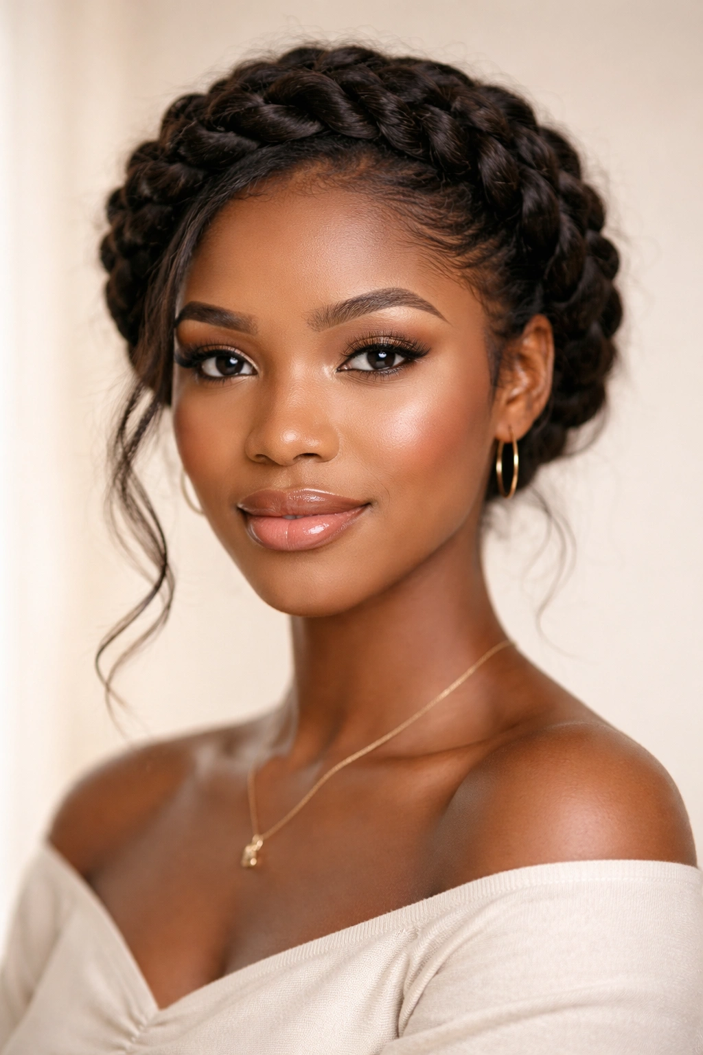 Halo braid encircling the head on a Black woman