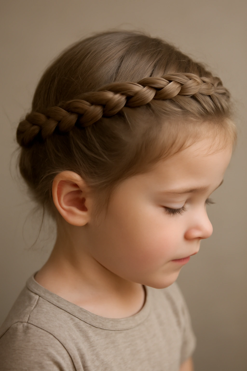 Halo braid encircling a toddler's head in a complete circle