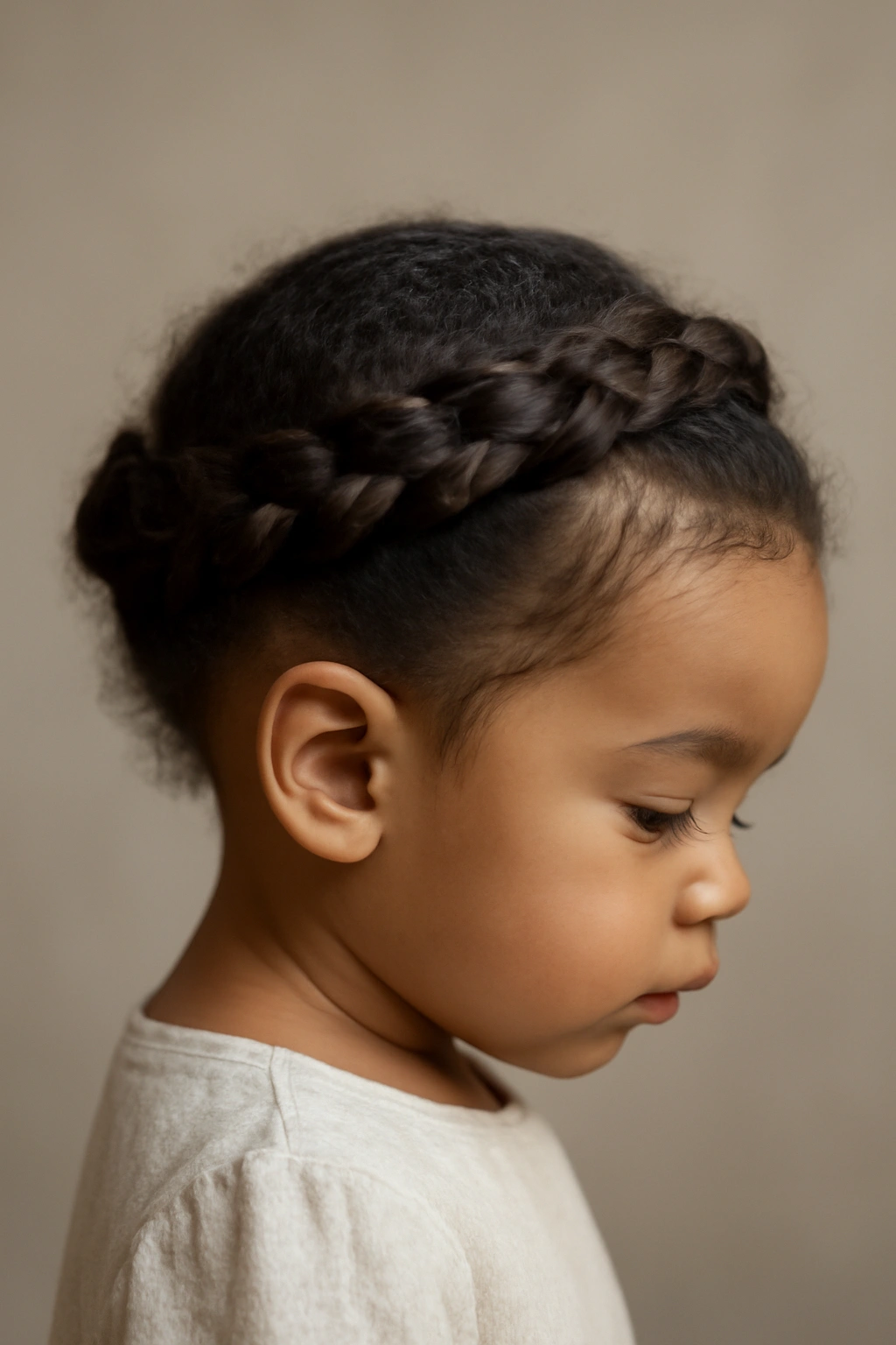 Halo braid encircling a toddler's head like a crown