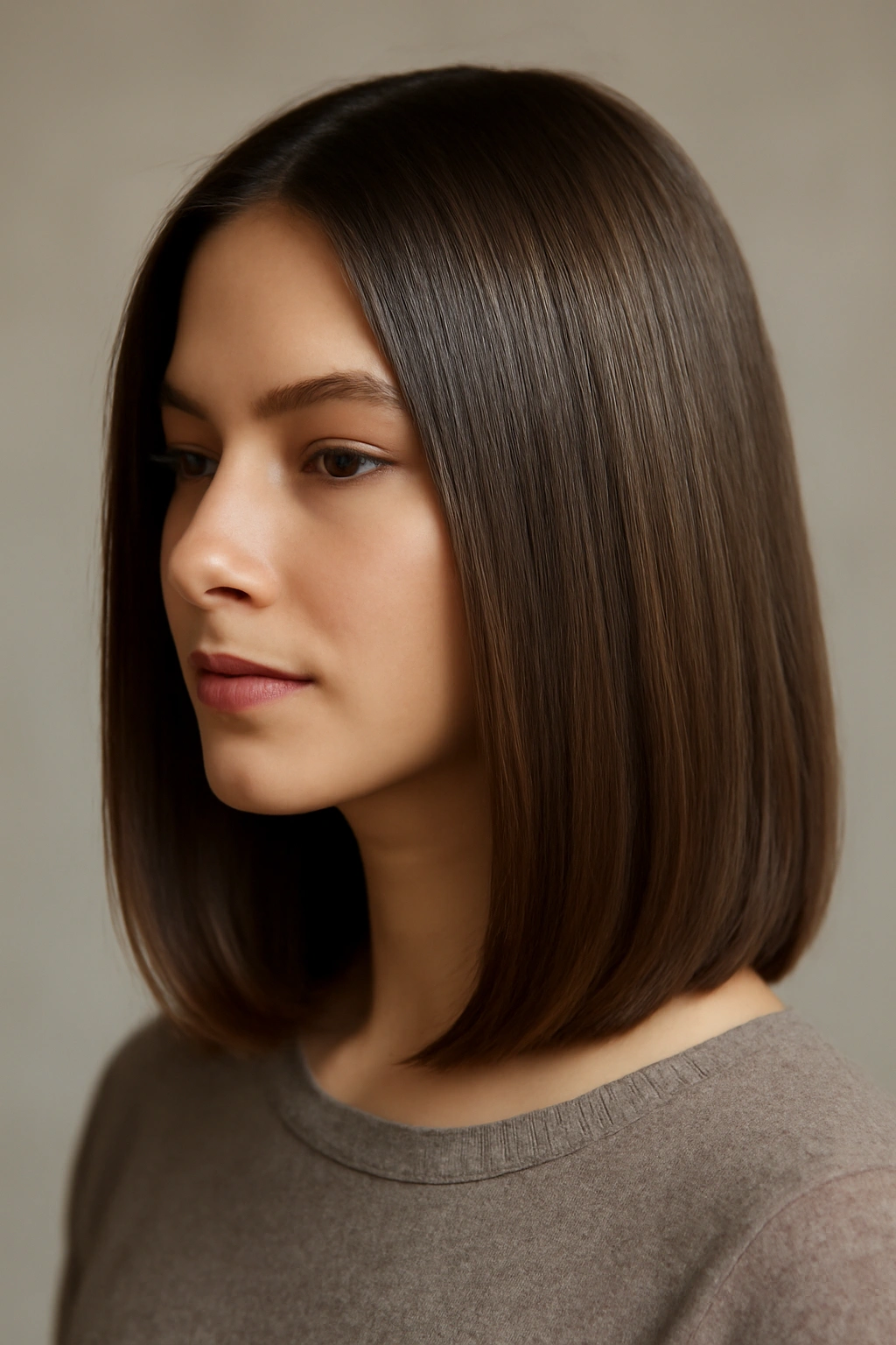 Straight hair with subtle hidden layers providing movement