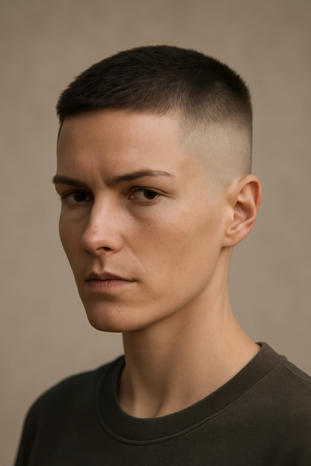 Close-up of The High and Tight Fade hairstyle with very short sides and a short top