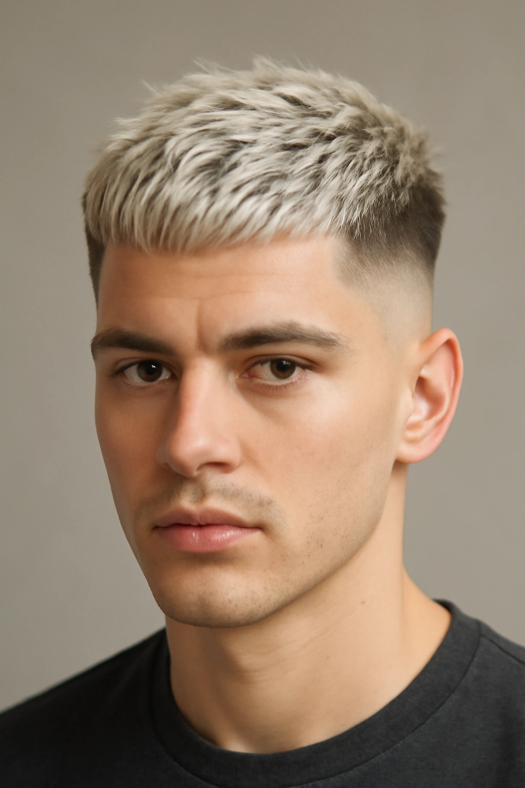 Close-up of high-fade crop with icy blonde rooted ombre