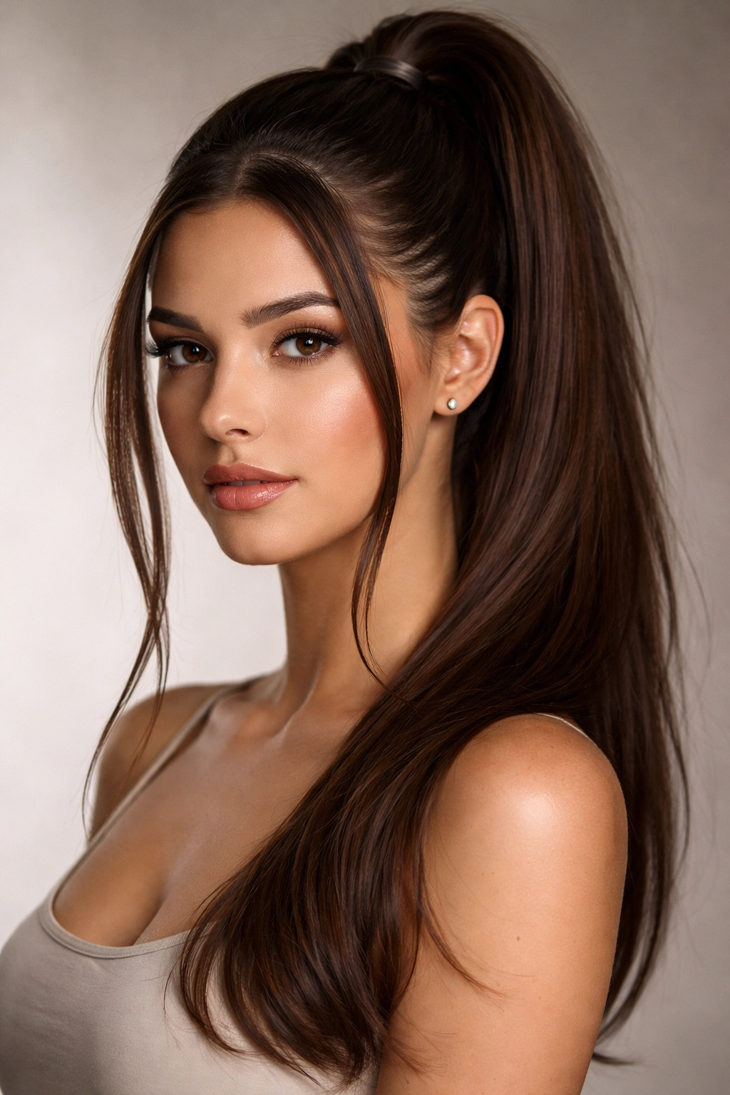 Sleek high ponytail with face-framing pieces