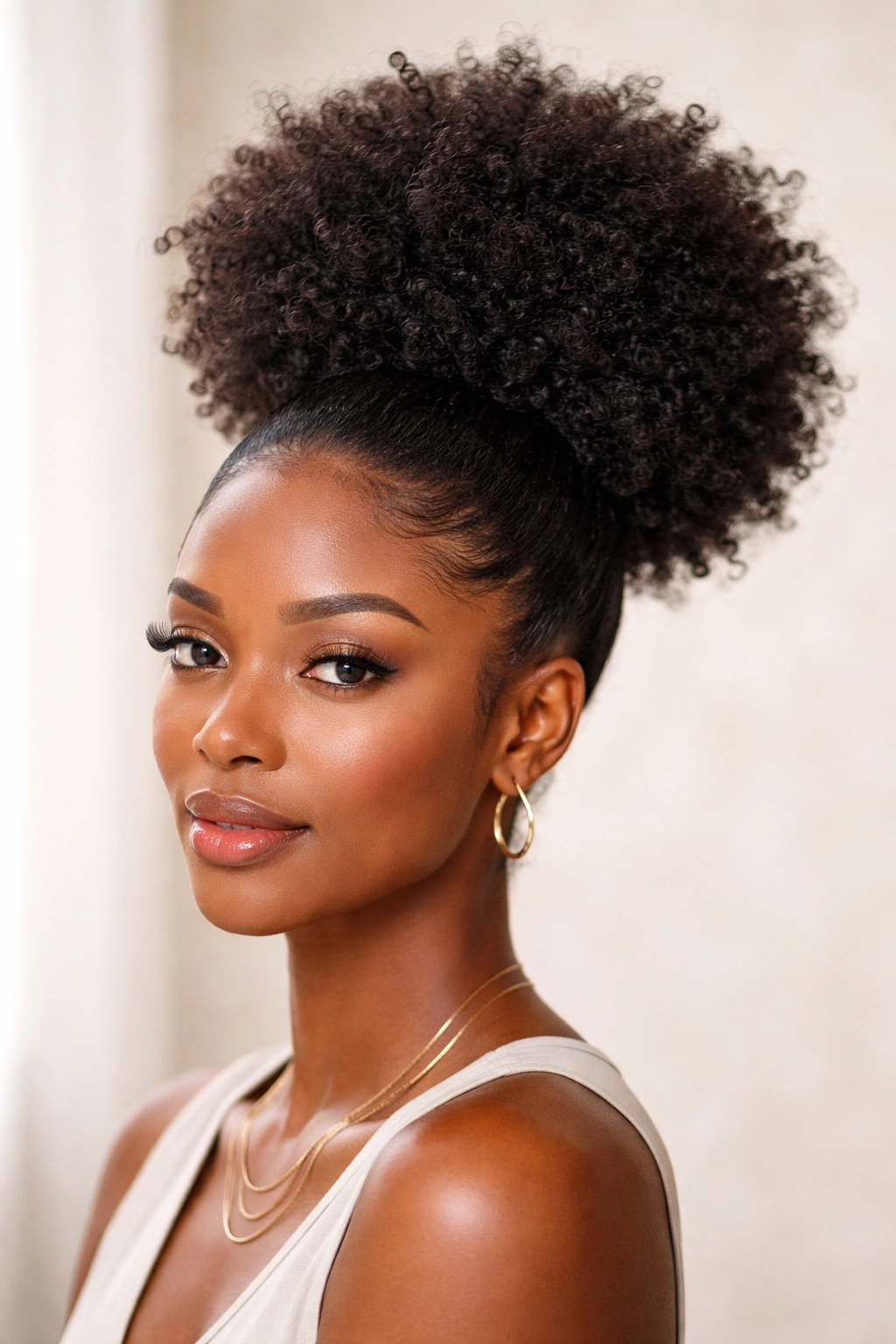 High crown puff highlighting natural hair texture and volume