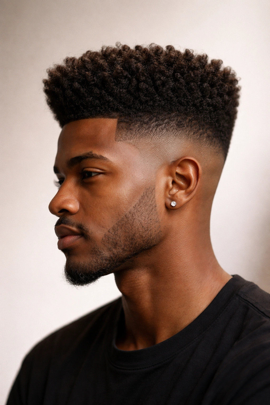 High-top coil fade with a fuller top and faded sides