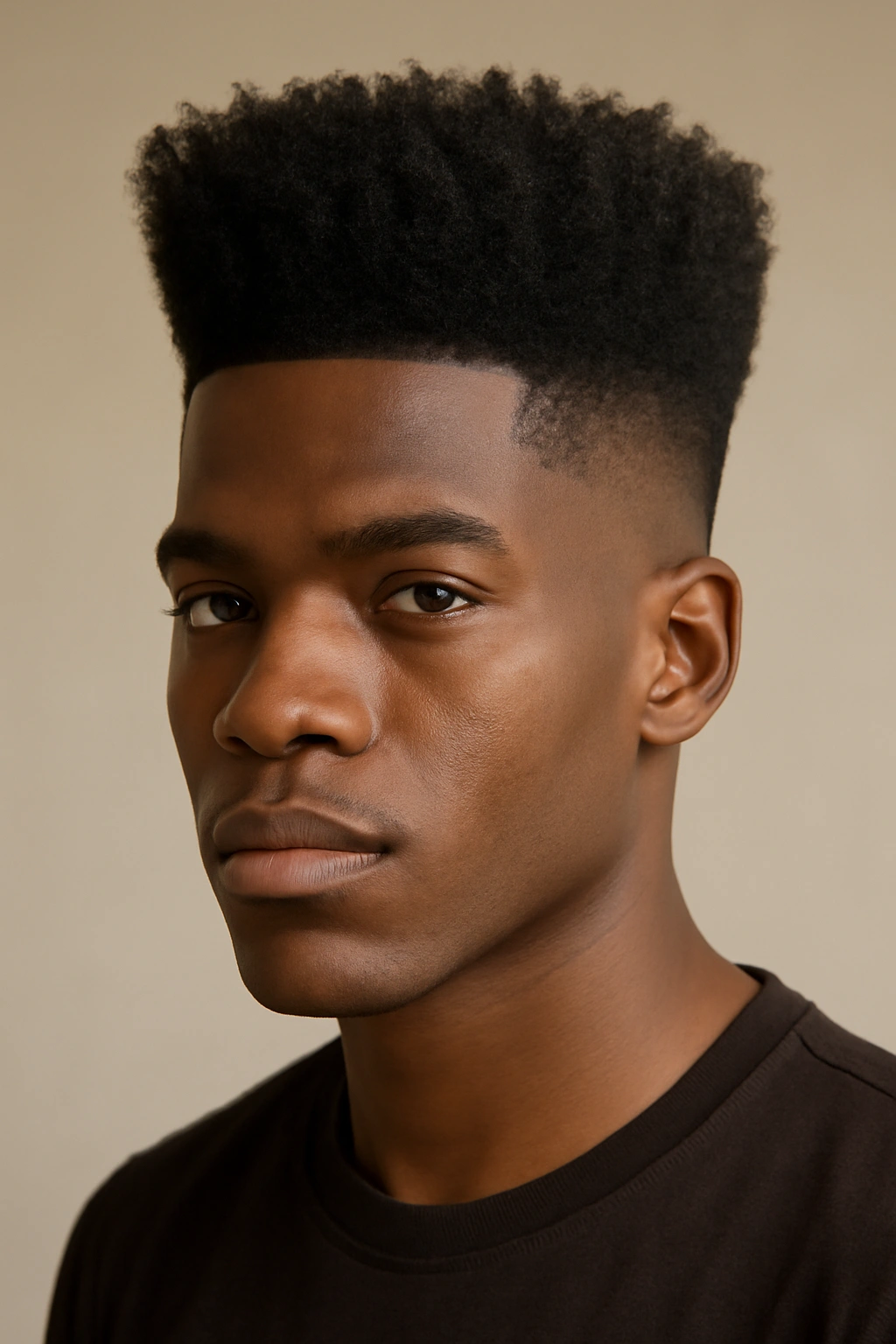 Close-up of a person with a high-top fade showing sharp fade lines and defined coils on top