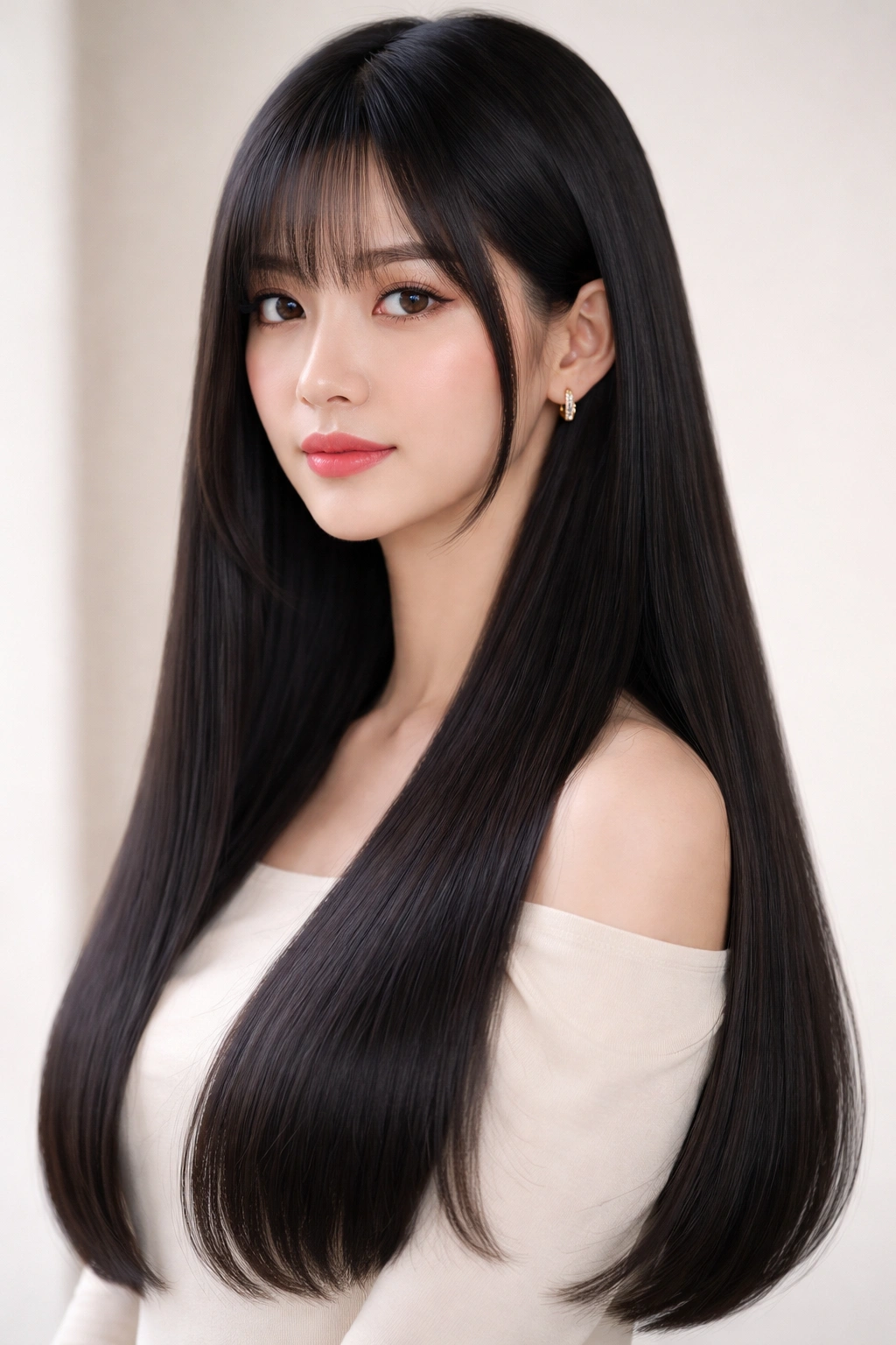 Head-and-shoulders portrait of a gradient-length hime cut with seamless transitions