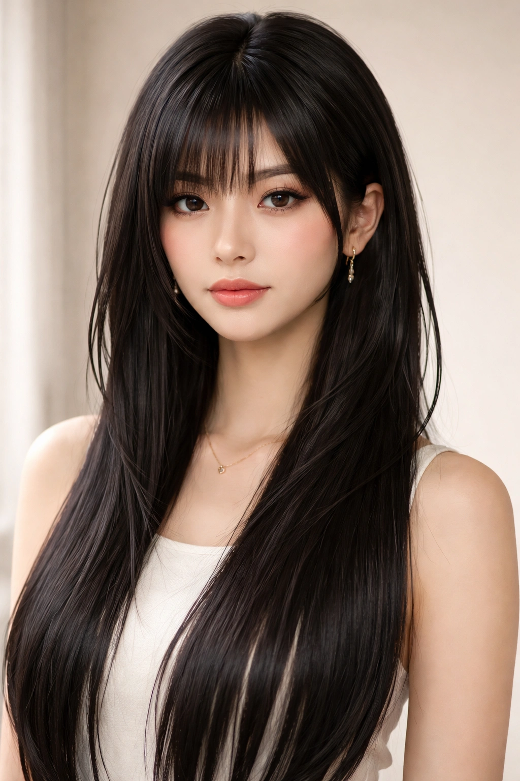 Layered hime cut showing textured top and long side locks with distinct layer lines