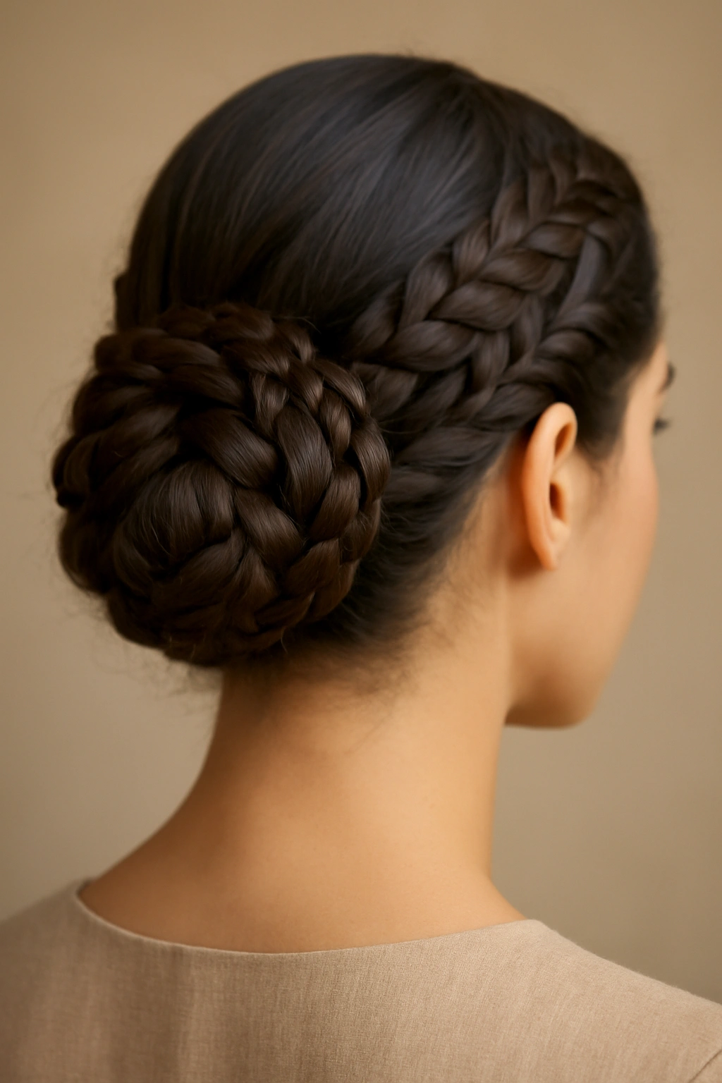 Intricate braided bun updo with braided patterns