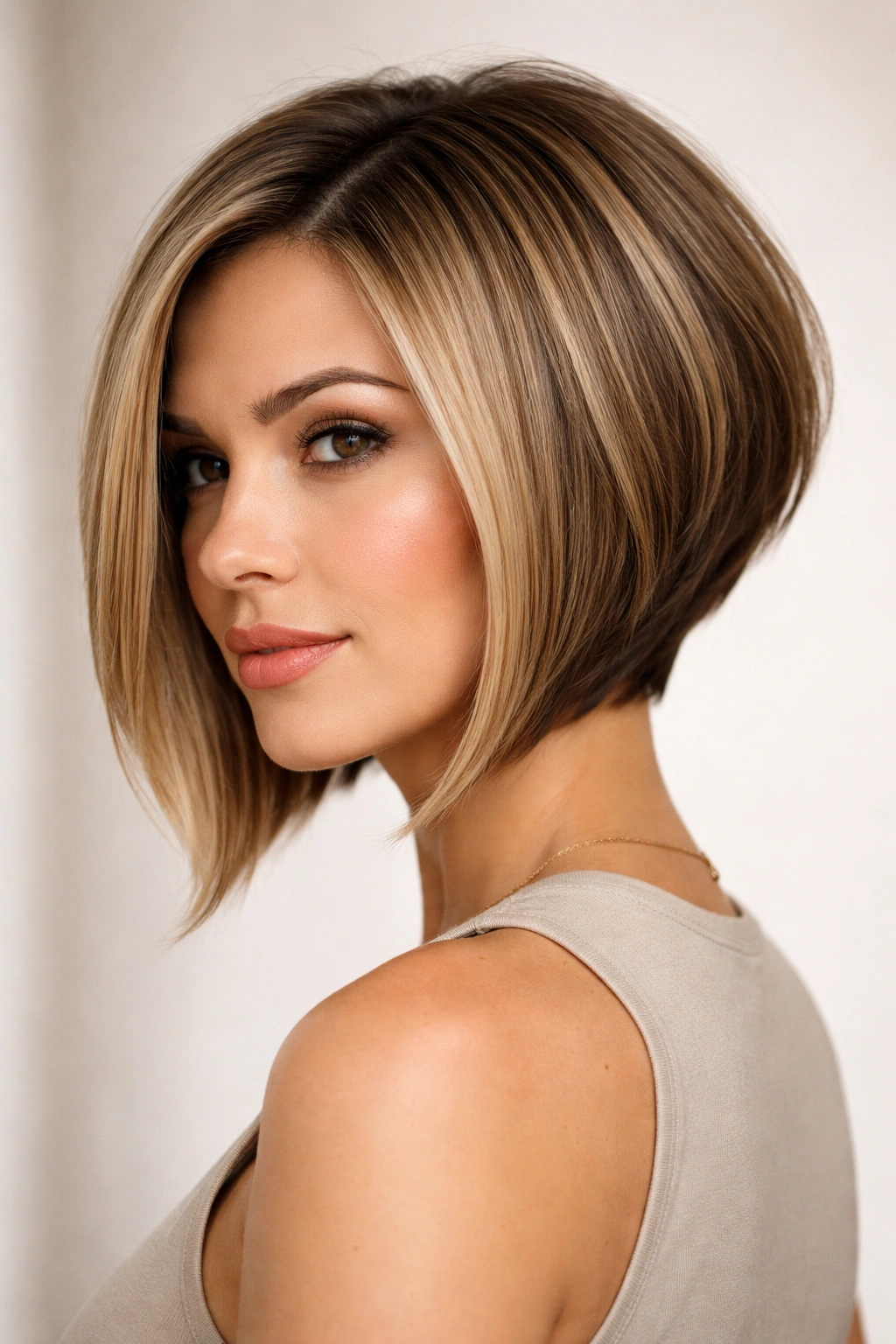 Portrait of Inverted Bob showing shorter back and longer front framing cheekbones