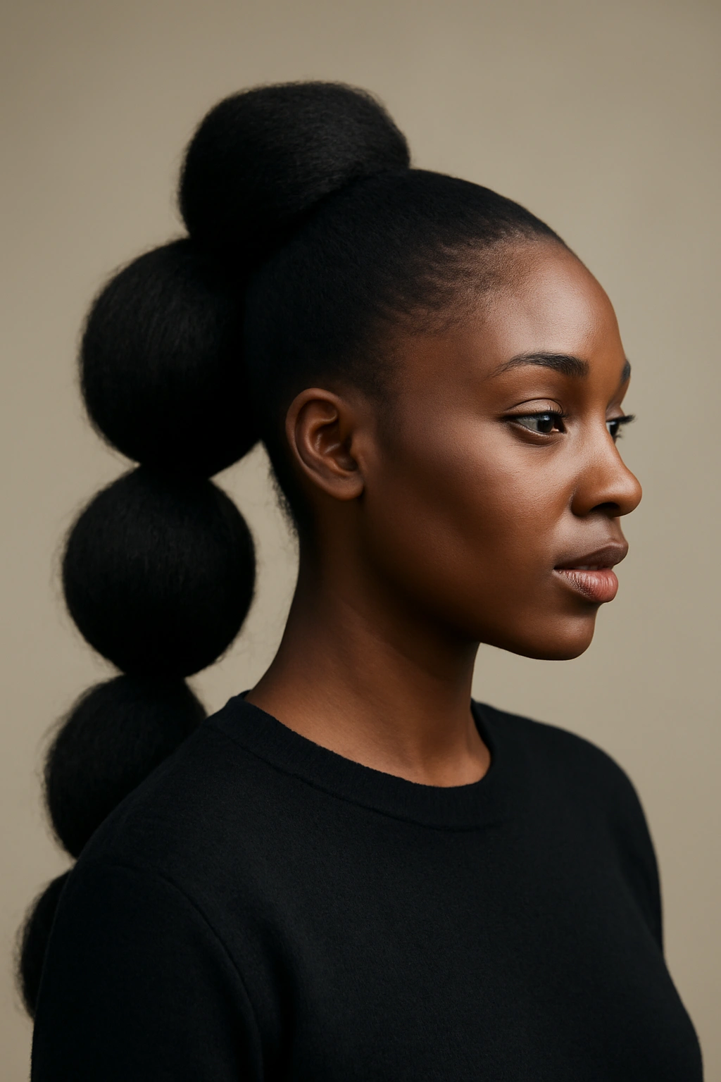 Jumbo bubble ponytail with large, dramatic bubbles and high volume