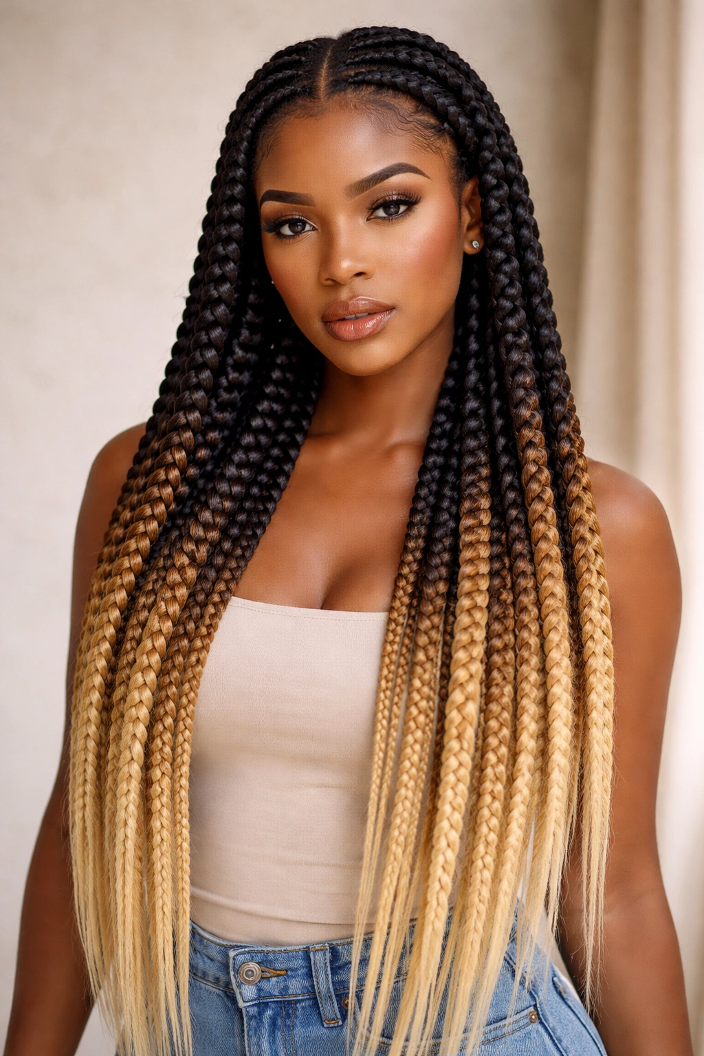 Full head of jumbo feed-in braids with ombre color