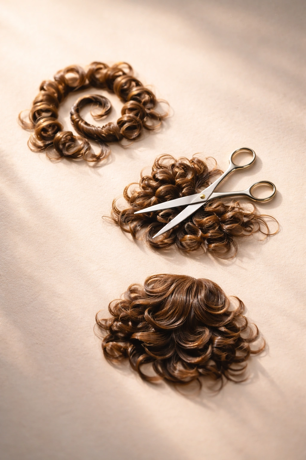 Abstract three curly shapes representing key takeaways about type 3 curls on a neutral gradient background