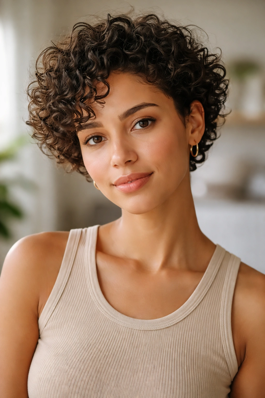 Close-up portrait of a person with short curly hair conveying key takeaways about haircut decisions
