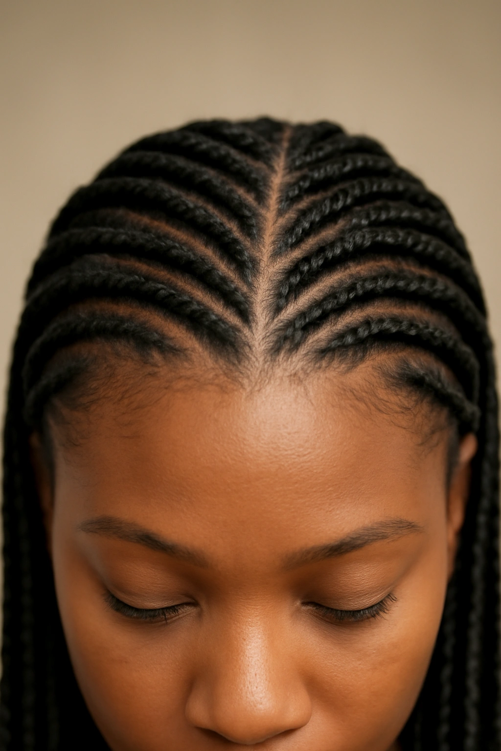 Close-up of feed-in knotless braids with seamless roots