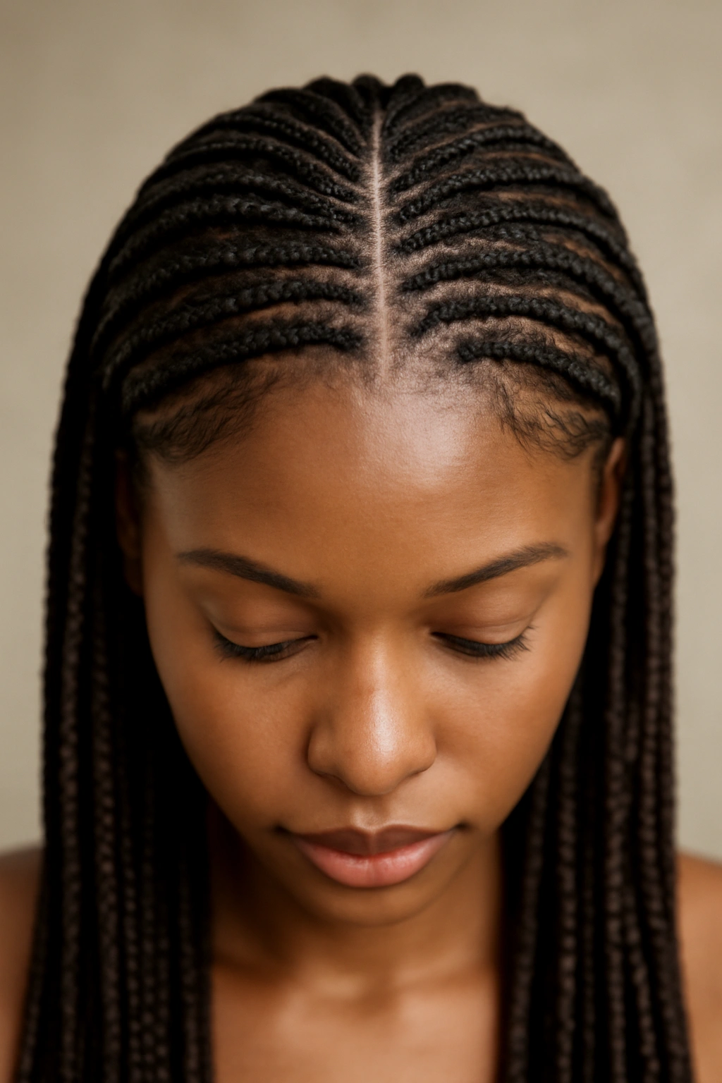 Sleek knotless braids with seamless root and smooth texture