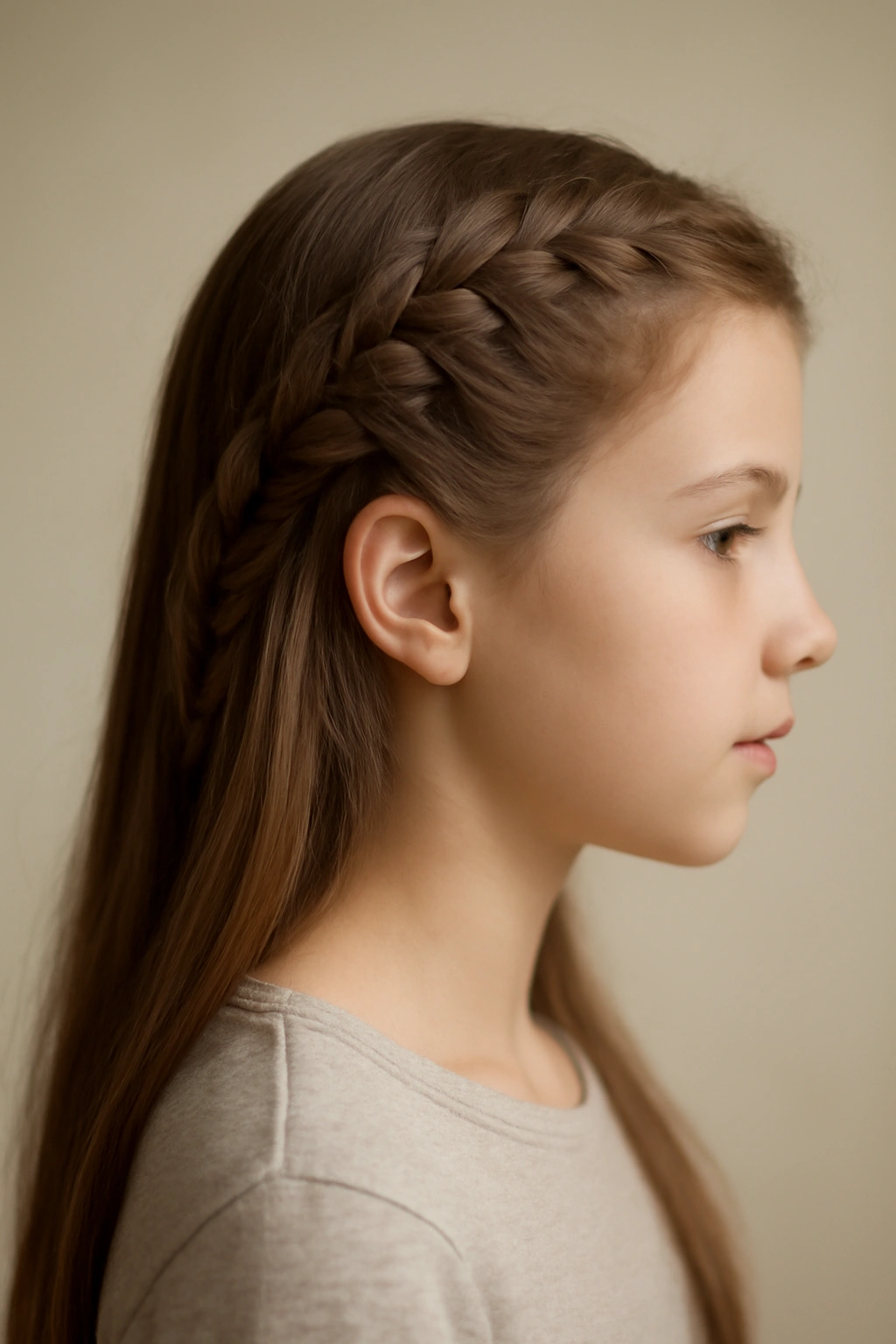 Profile view of a child with a side lace braid