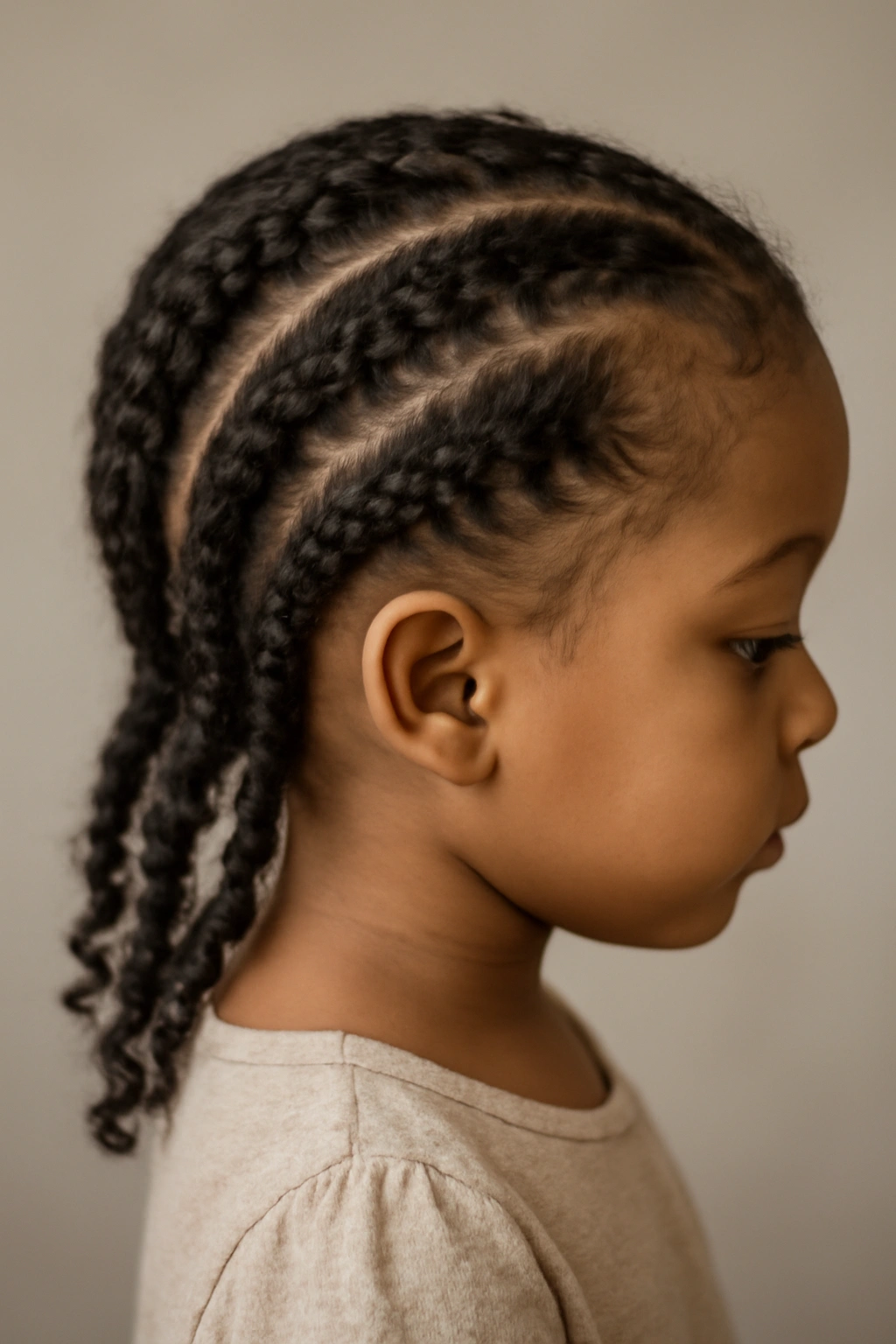 Raised lace braids along the crown in a toddler