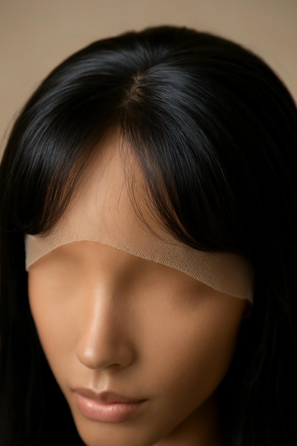 Wig with curved lace-front bangs
