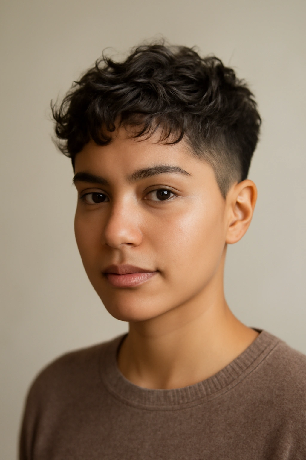 Latina woman with ultra-short sides and a tousled wave crop.
