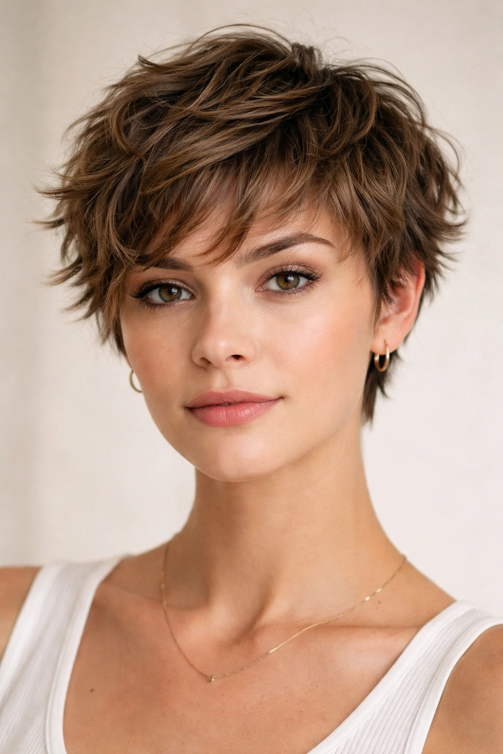 Close-up of layered crop showing short length and choppy texture