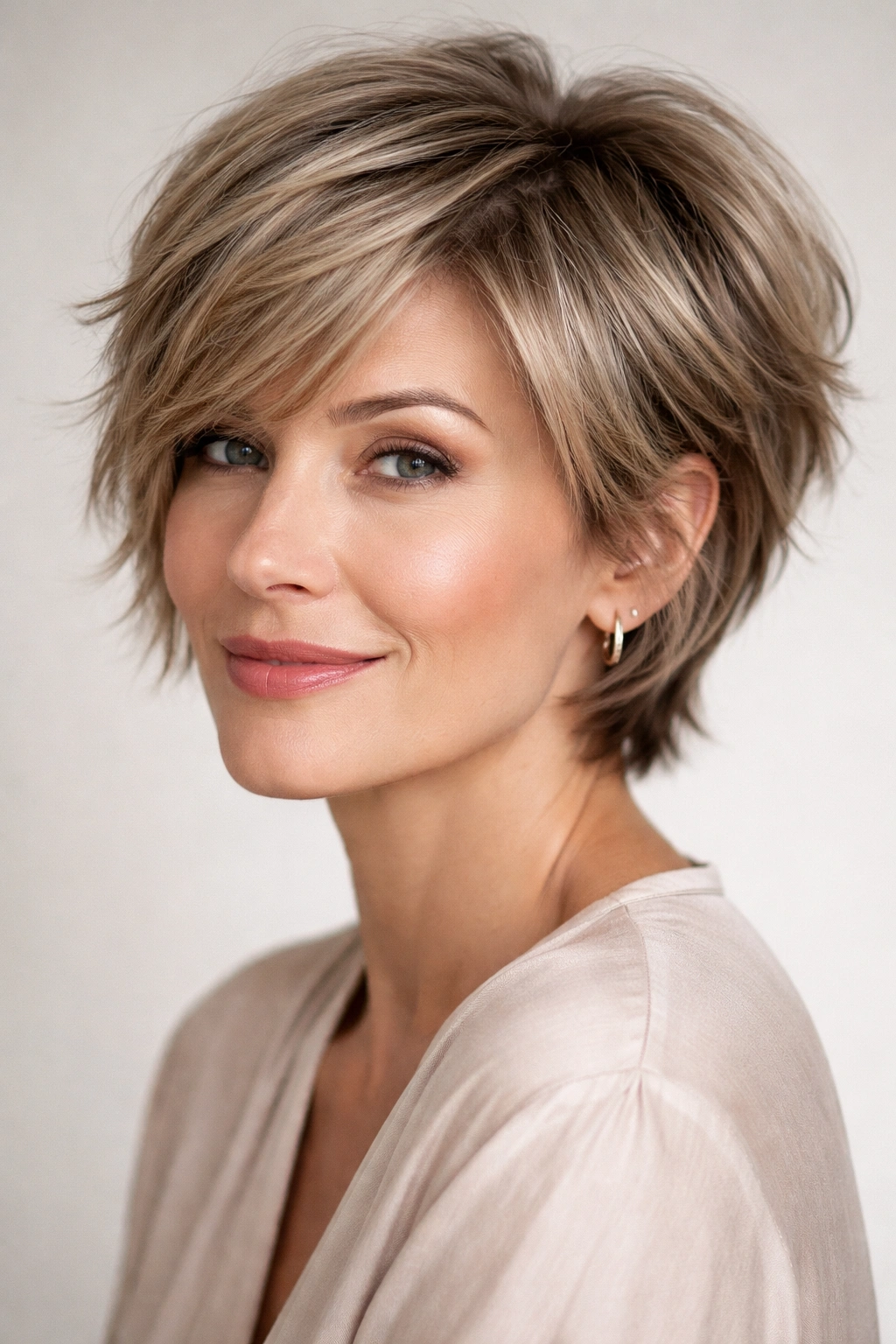 Layered cropped cut with volume and texture