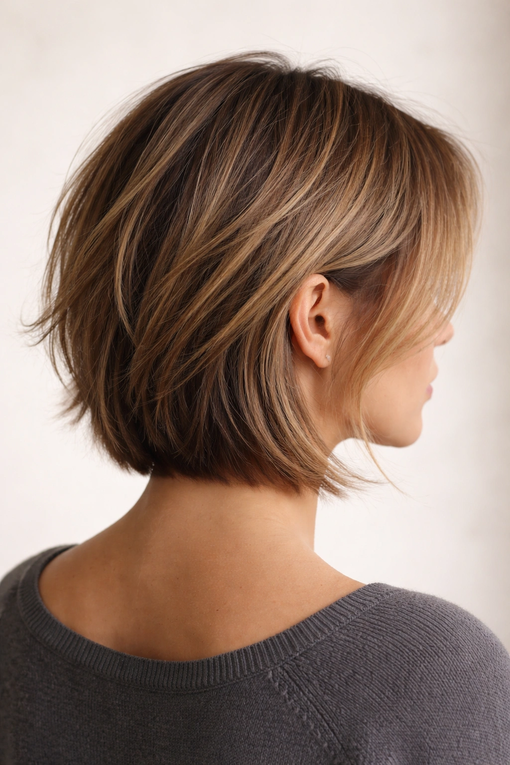 Side/back view of layered lob with a subtle undercut at the nape showing volume