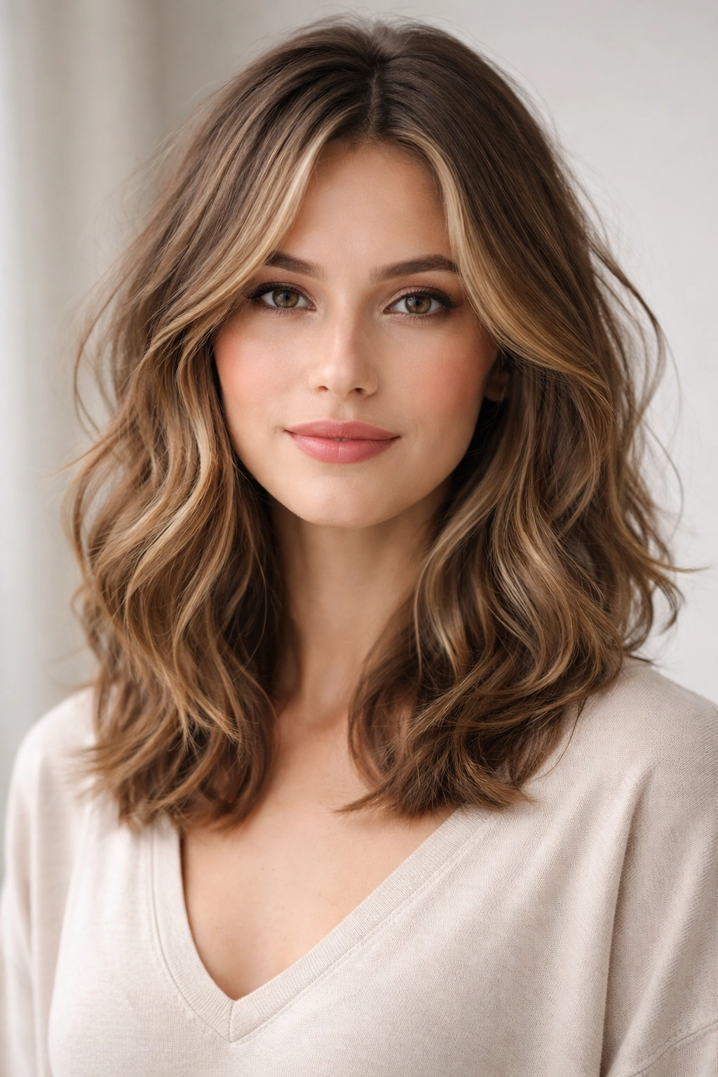 Shoulder-length lob with soft waves and visible layers