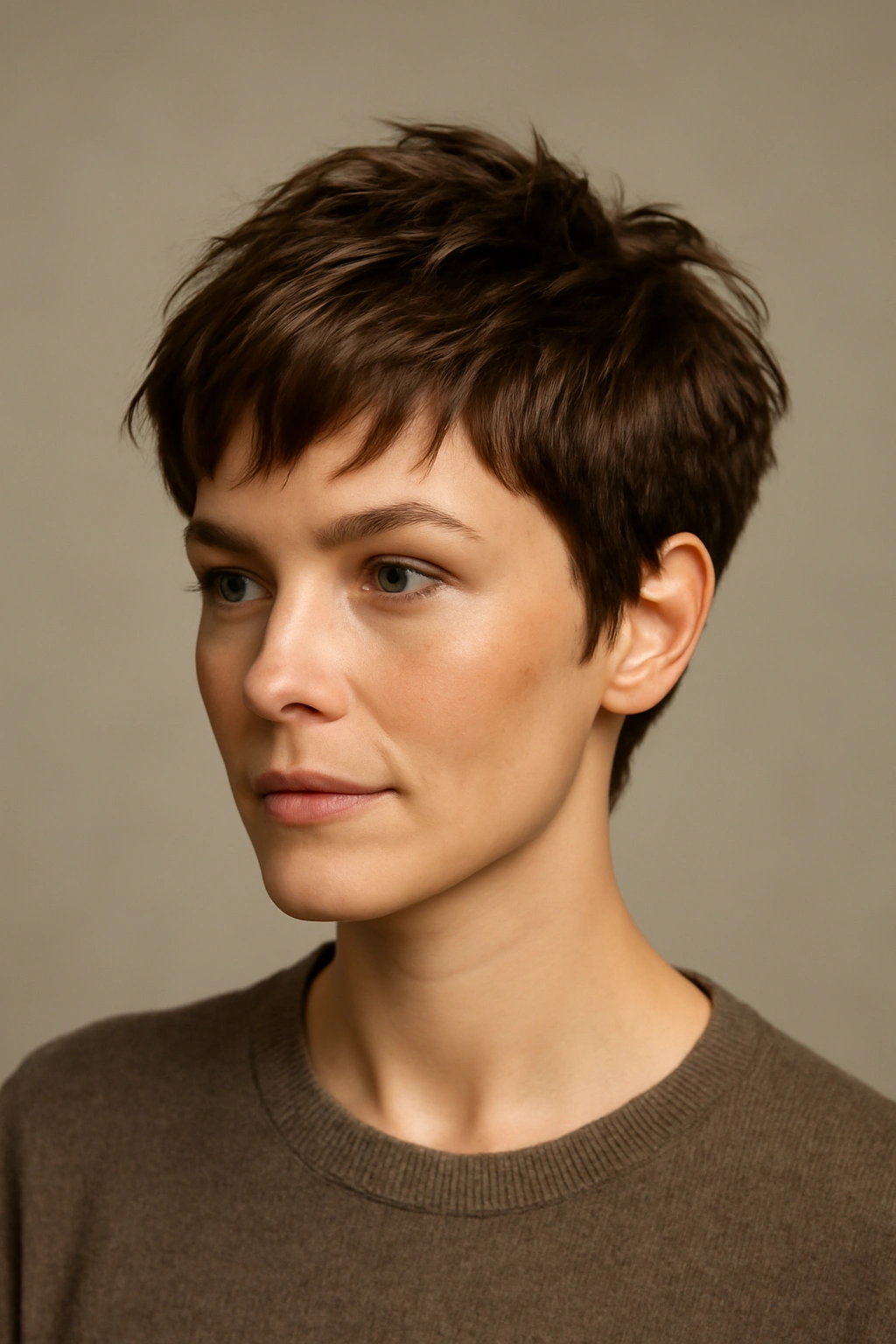 Layered pixie haircut with textured layers on top