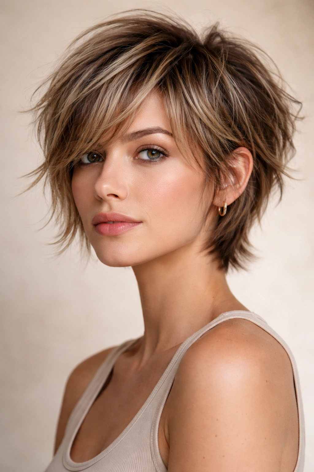 Layered pixie shag with chin-length layers and textured movement