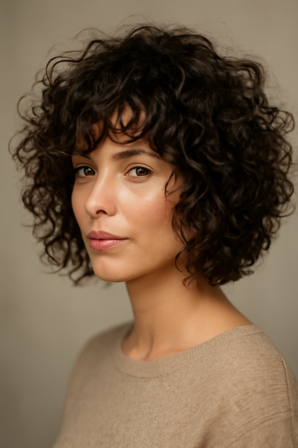 Layered shag curly bob with maximum volume