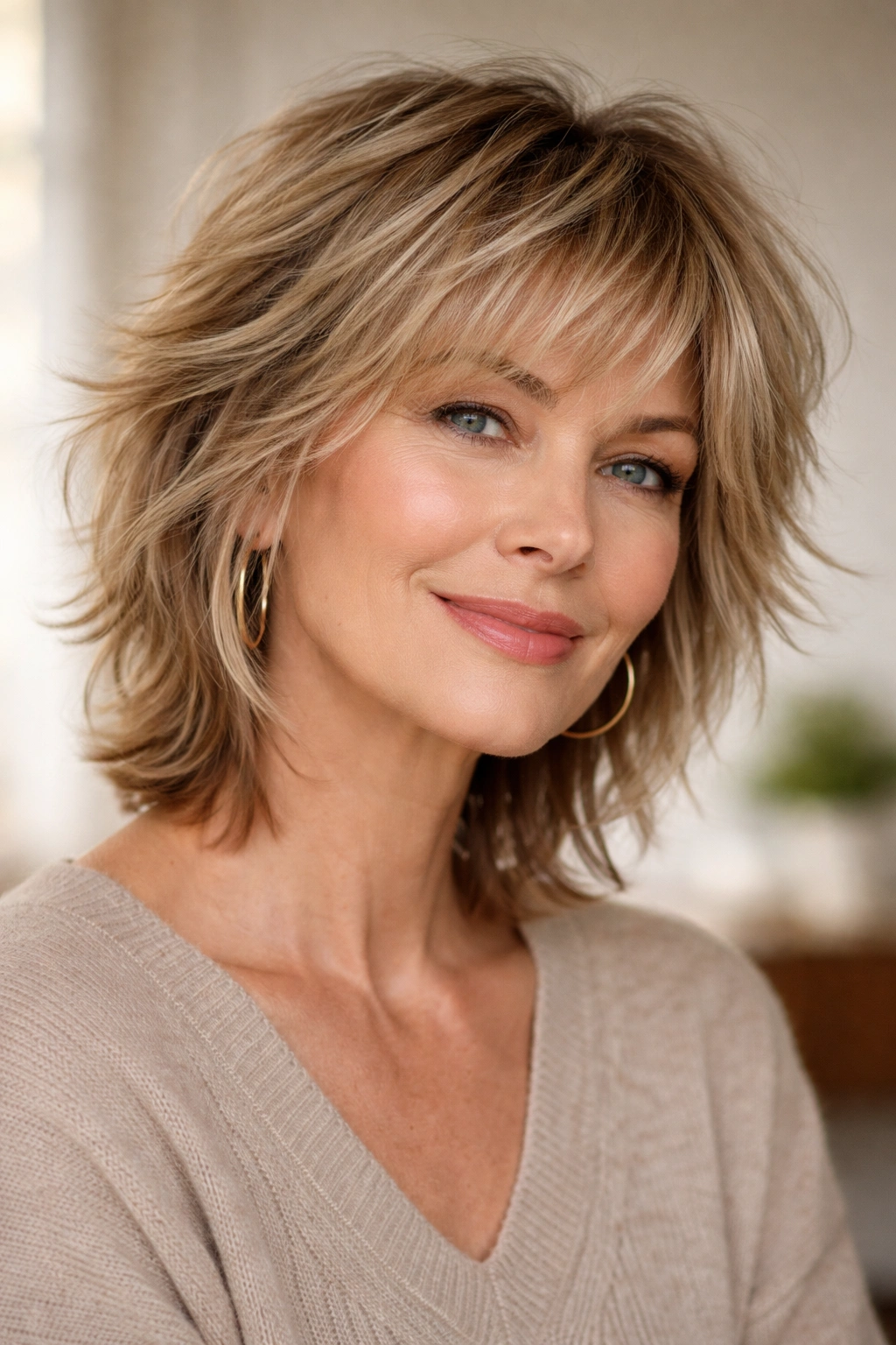 Layered shag hairstyle with defined layers and texture for fine hair