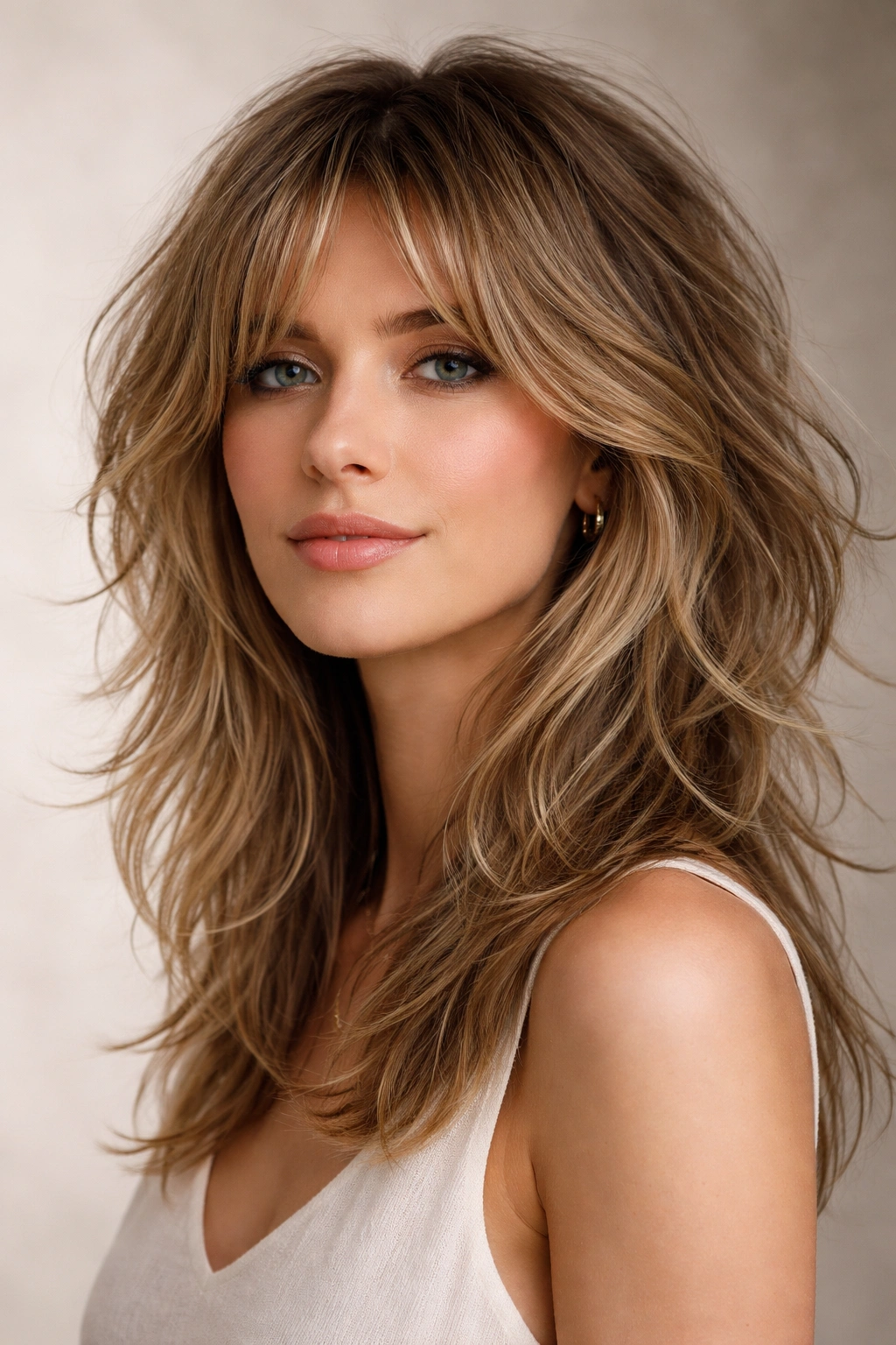 Layered shag with tousled texture portrait highlighting choppy layers
