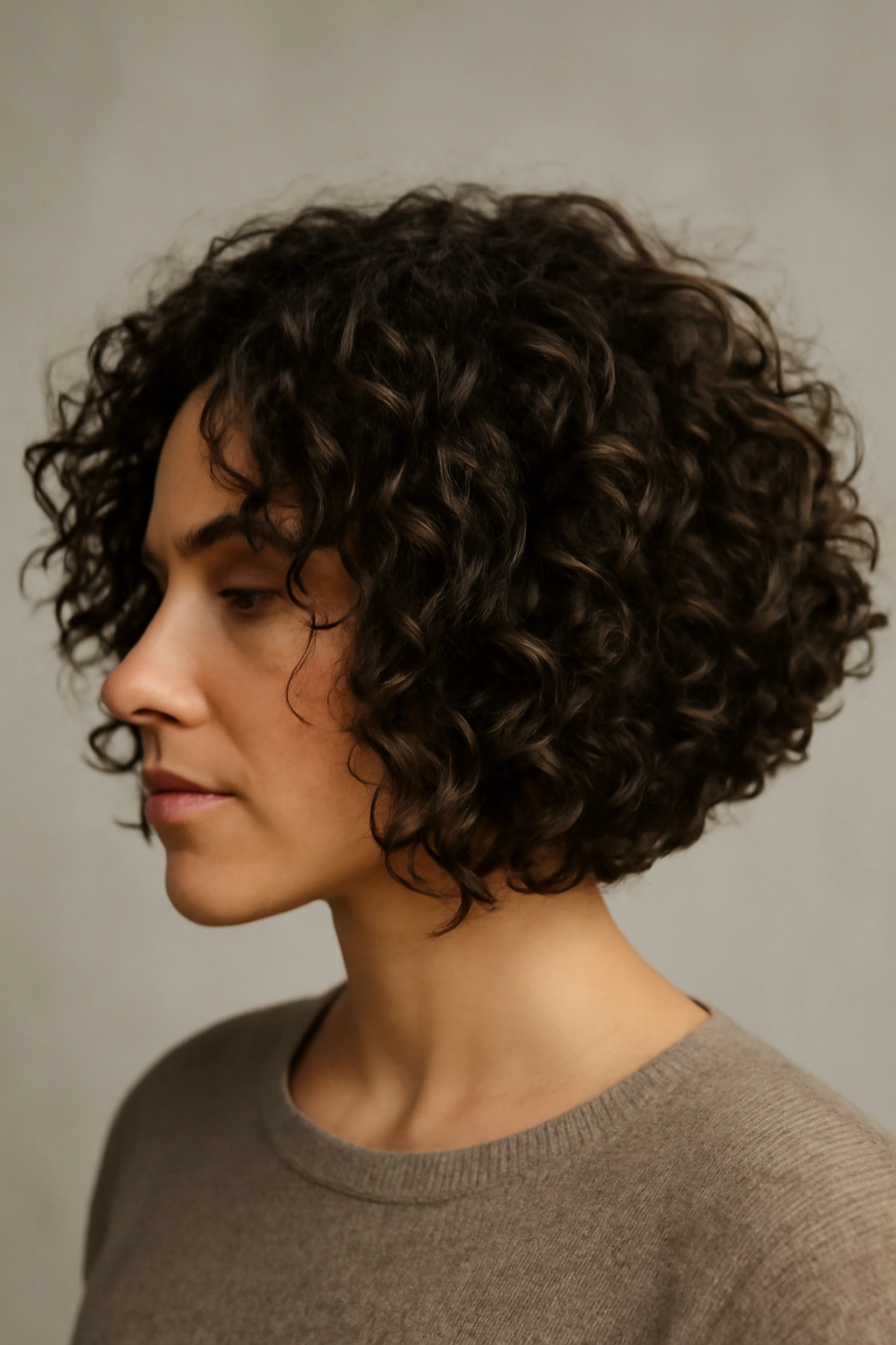 Layered textured bob showing multiple short layers for volume and curl texture