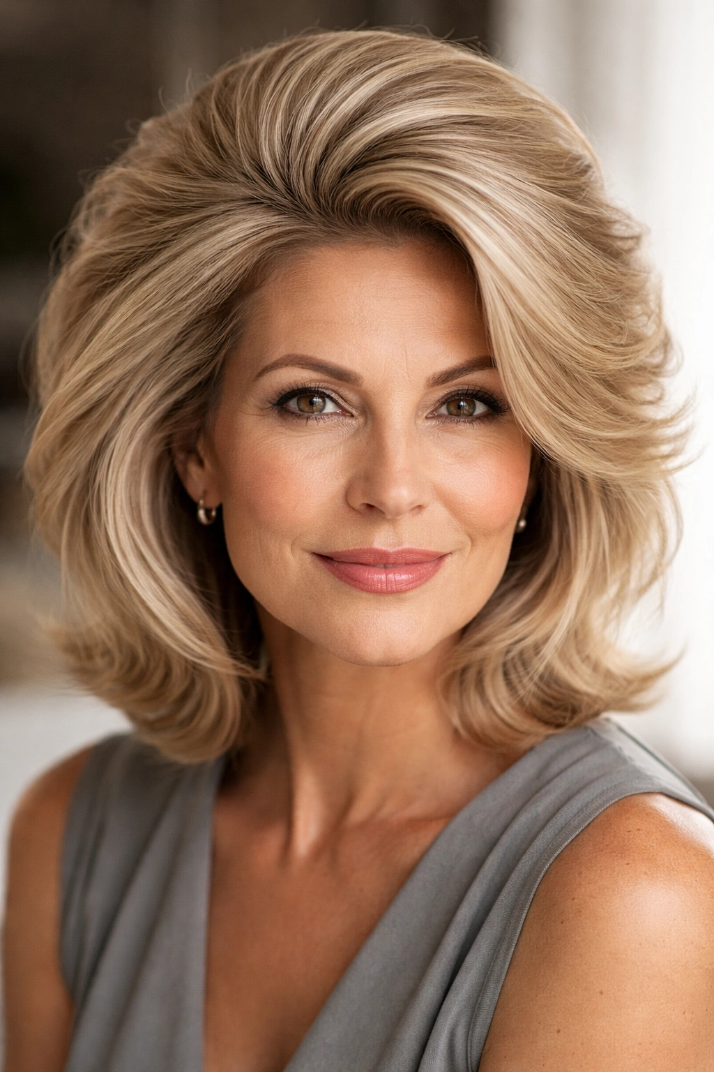 Close-up of hair with dramatic root lift and voluminous crown