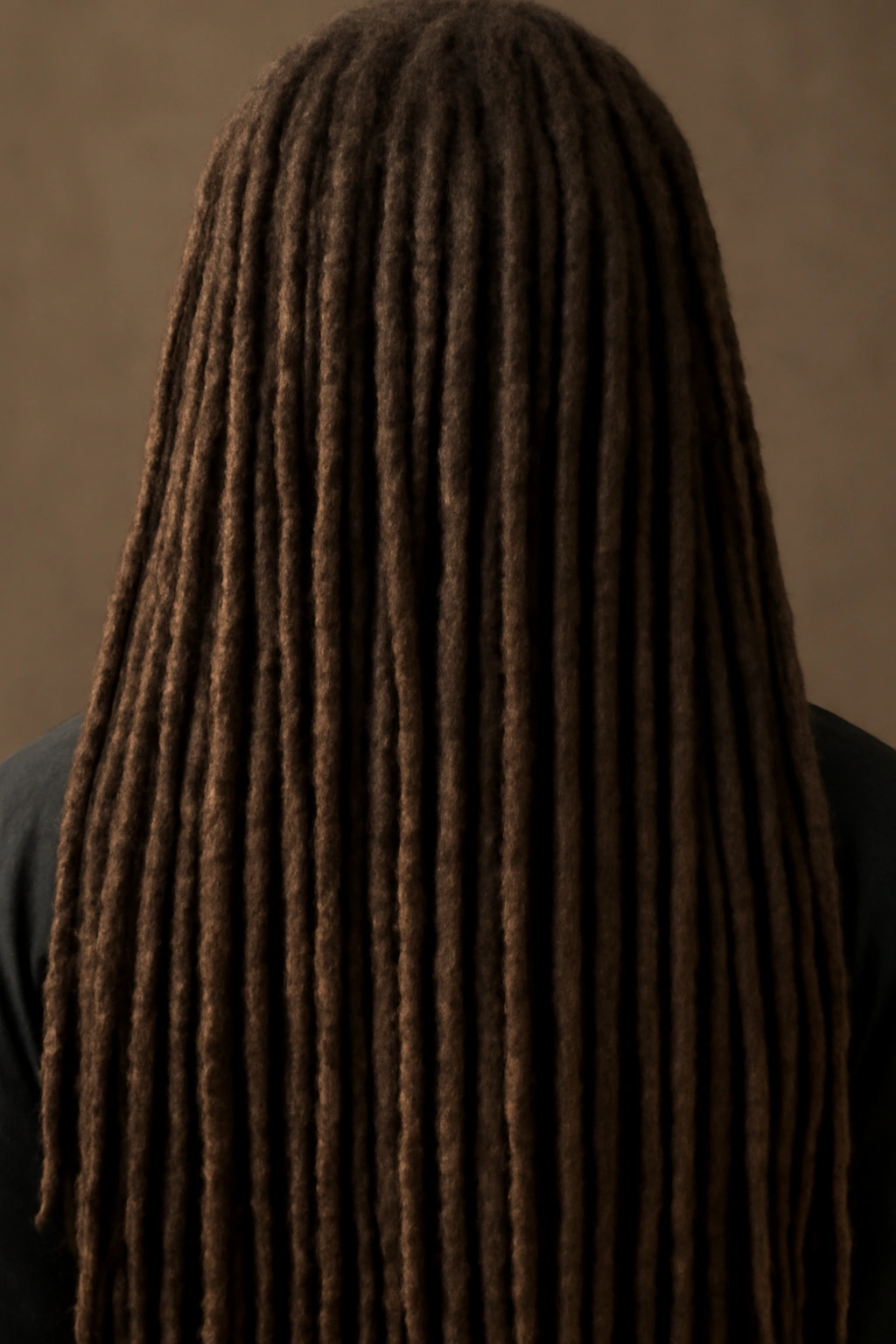 Close-up of loc extensions blended with natural locs showing length and texture