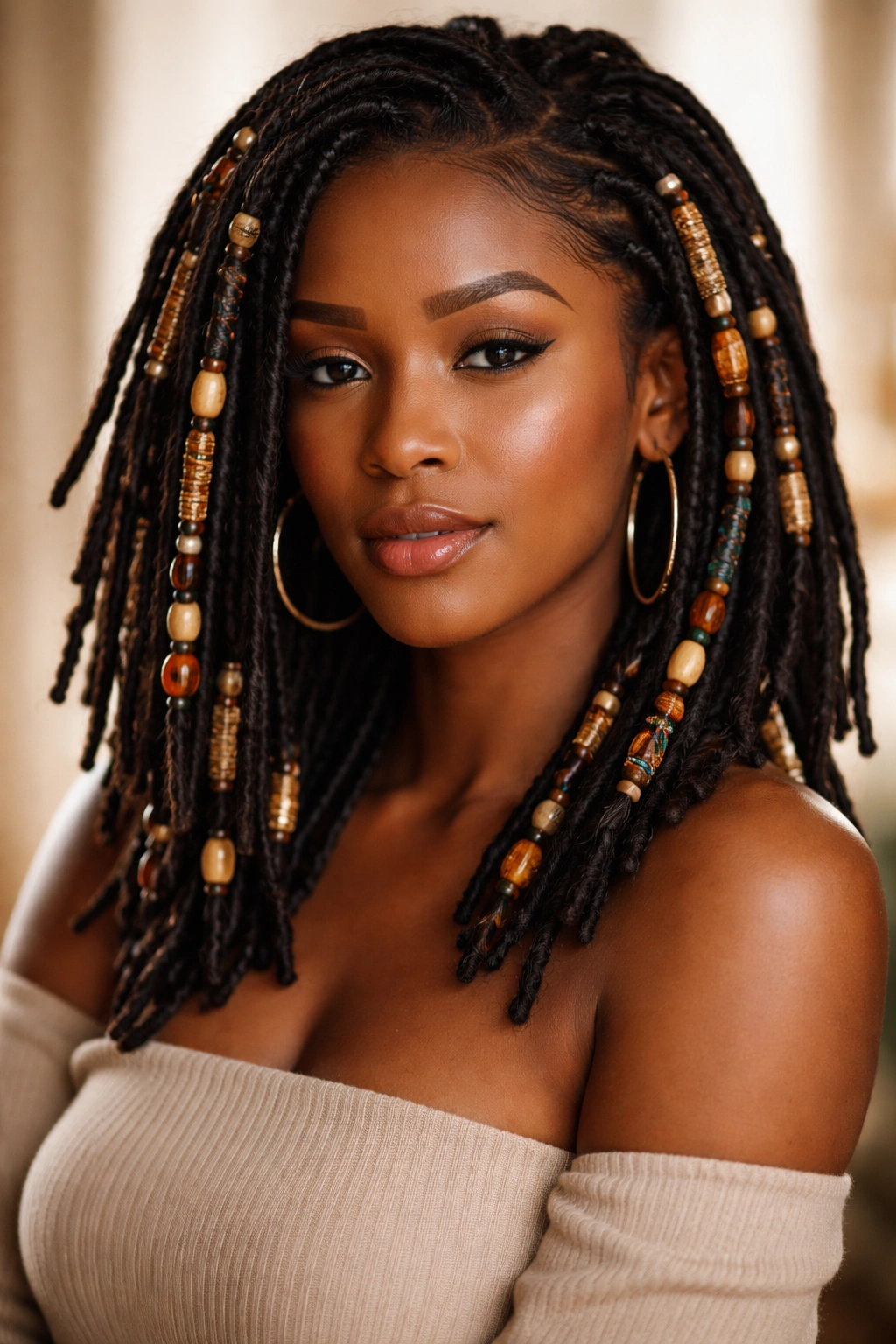 Locs with beads and wrapping detailing