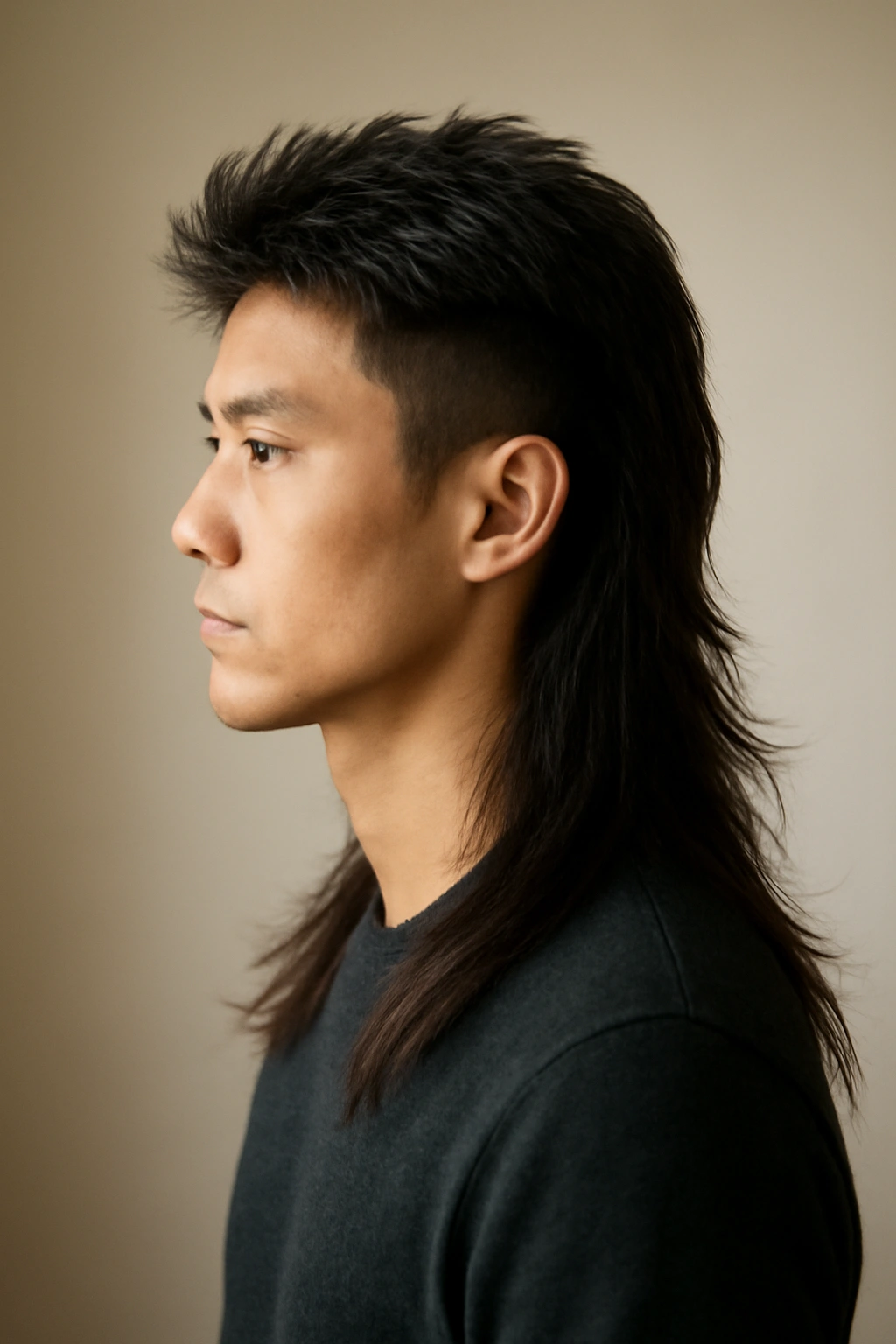 Long-back volume mullet with a short front and layered back