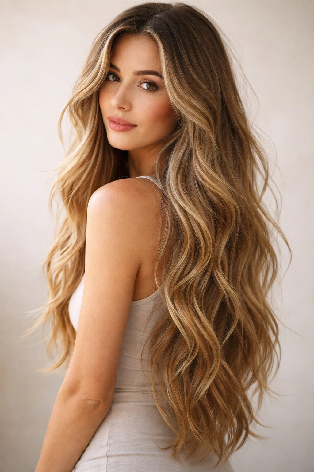 Very long hair with subtle layers and loose beachy waves