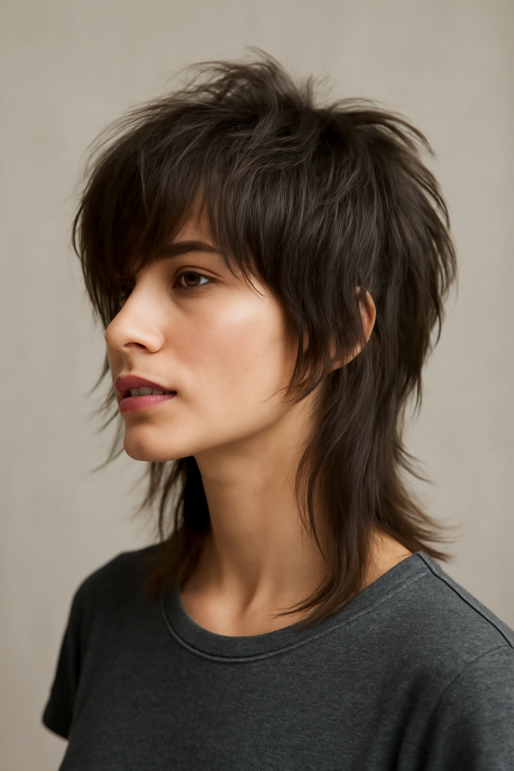 Asymmetrical wolf cut with longer front sections