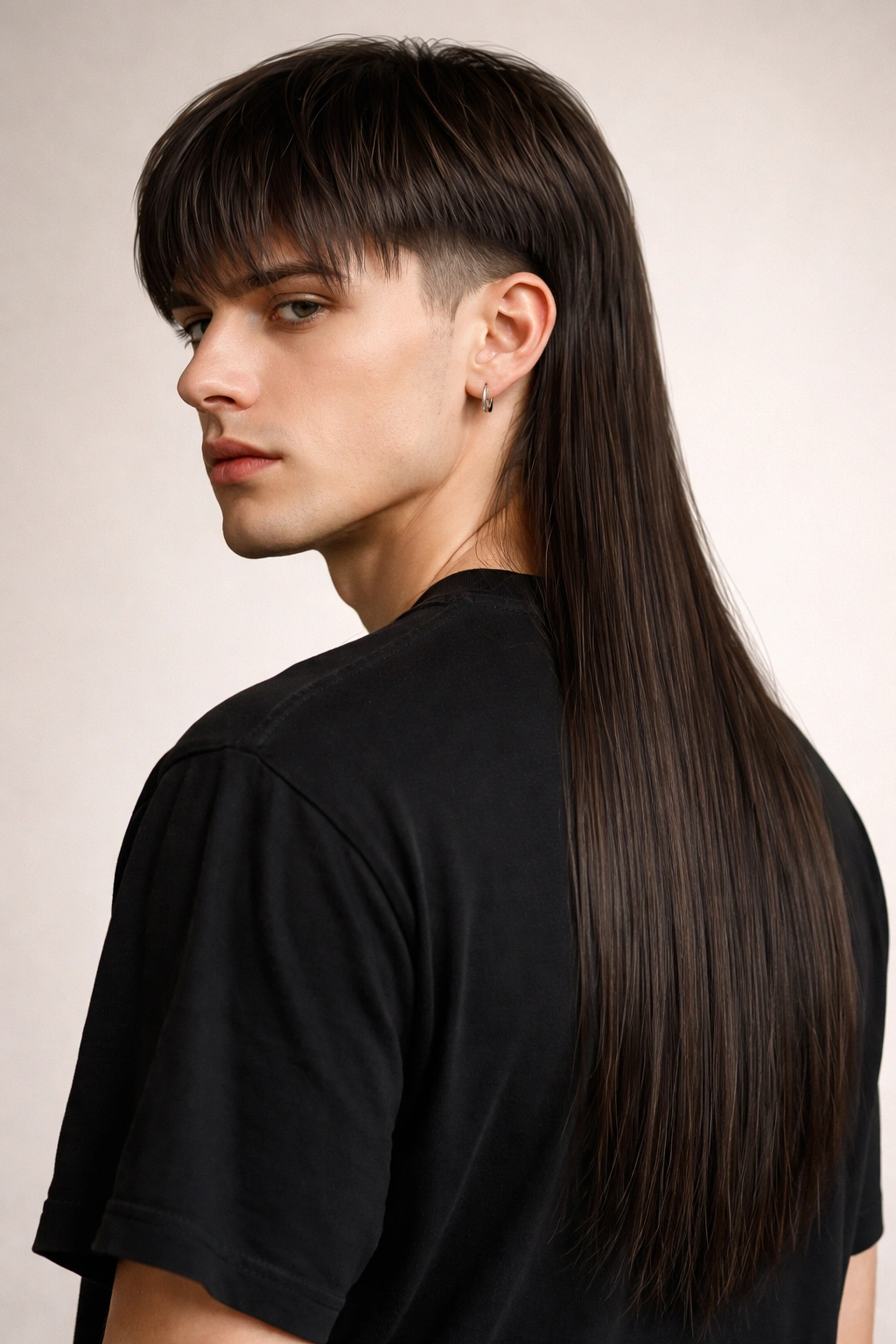 Portrait of a long straight mullet with front short and back long