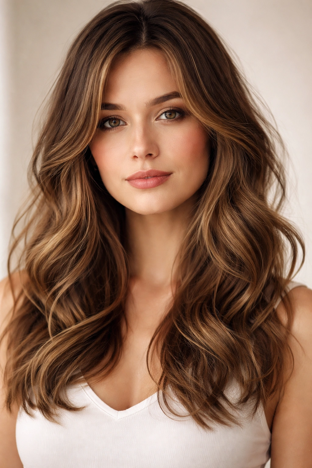 Loose waves with face-framing pieces framing the cheeks